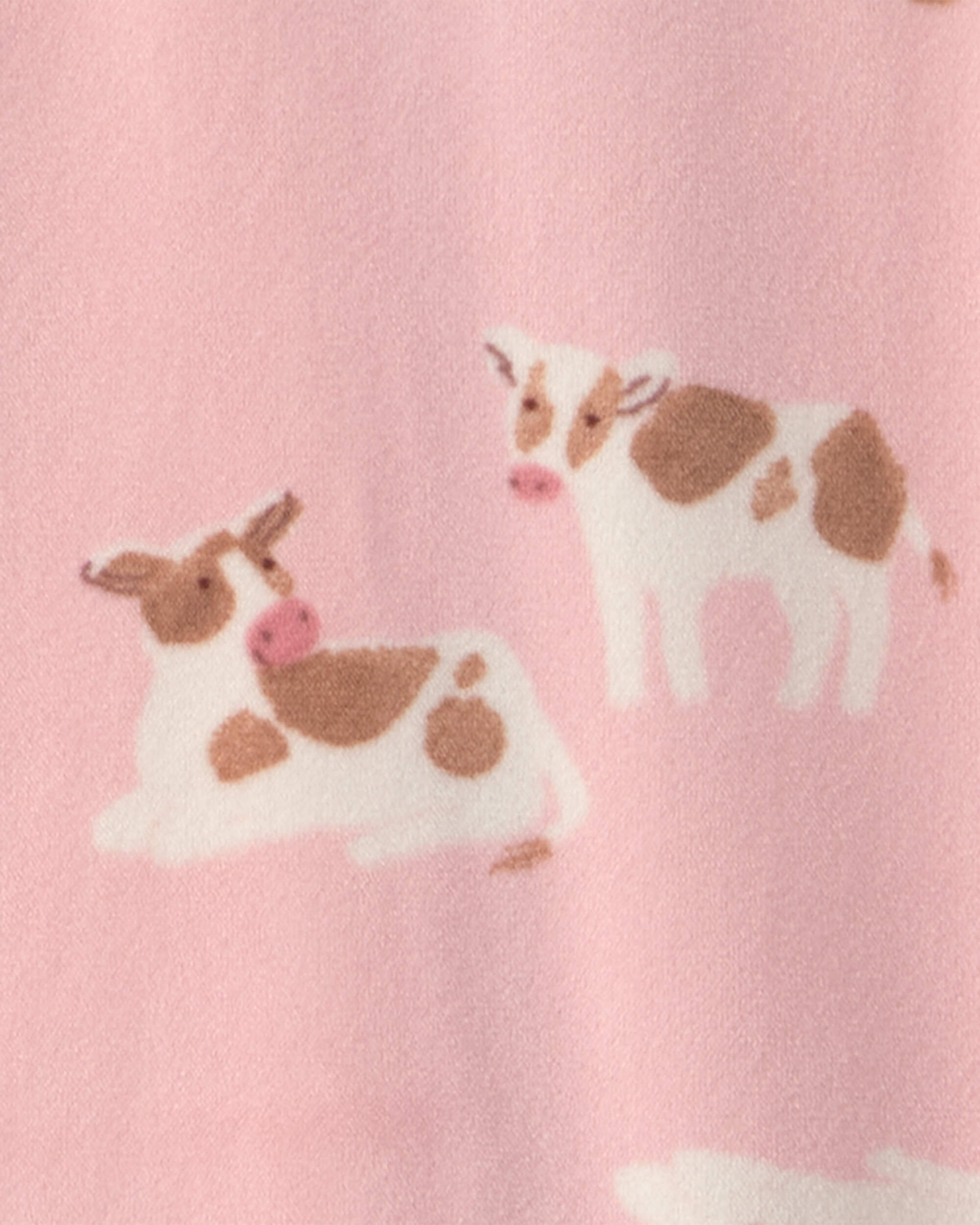 Baby Girl 1-Piece Cow 2-Way Zip DreamPlush Snug Fit Footed Pyjama - Pink