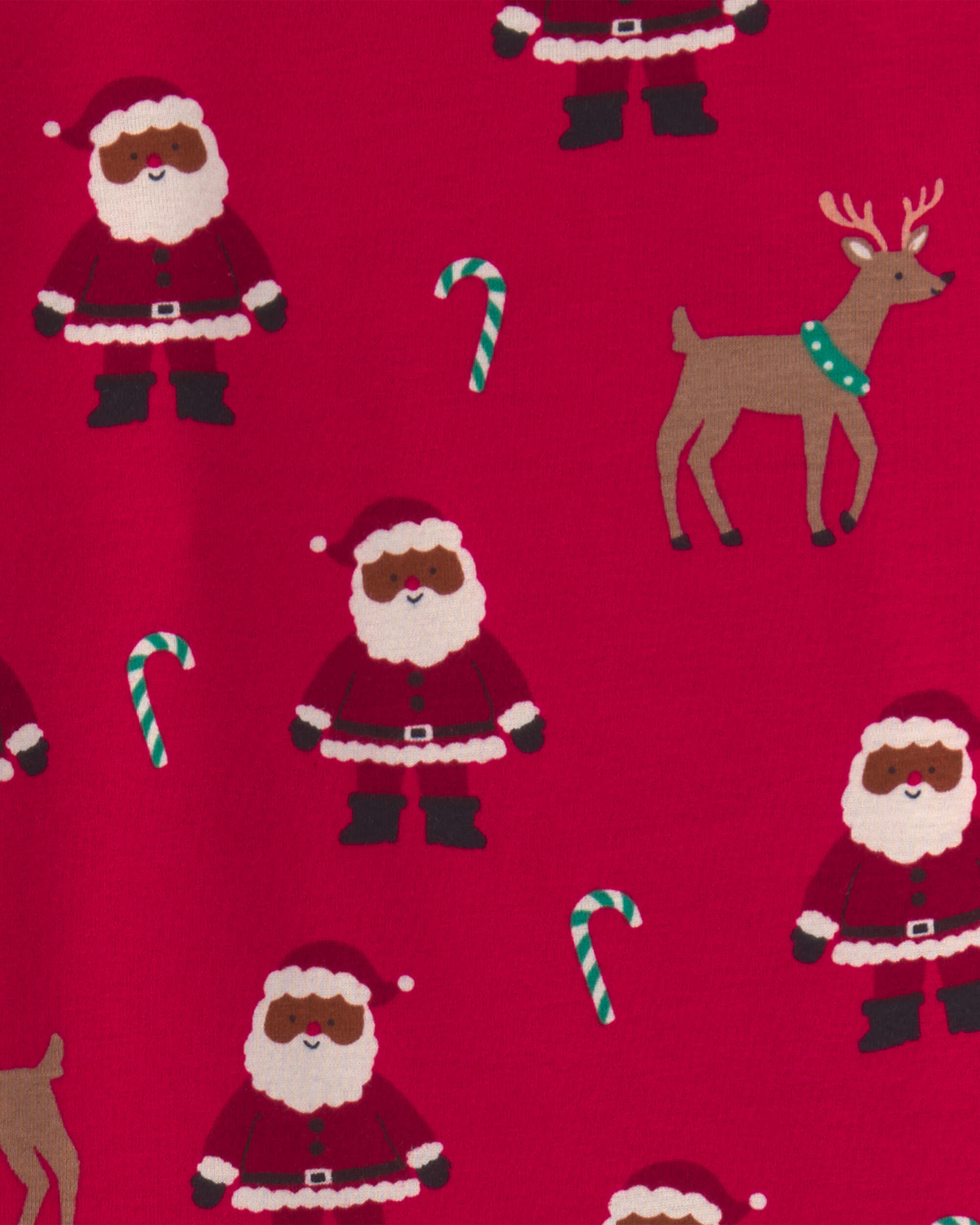 Kids 2-Piece Brown Santa Christmas 100% Cotton Snug Fit Pyjama Set - Red
