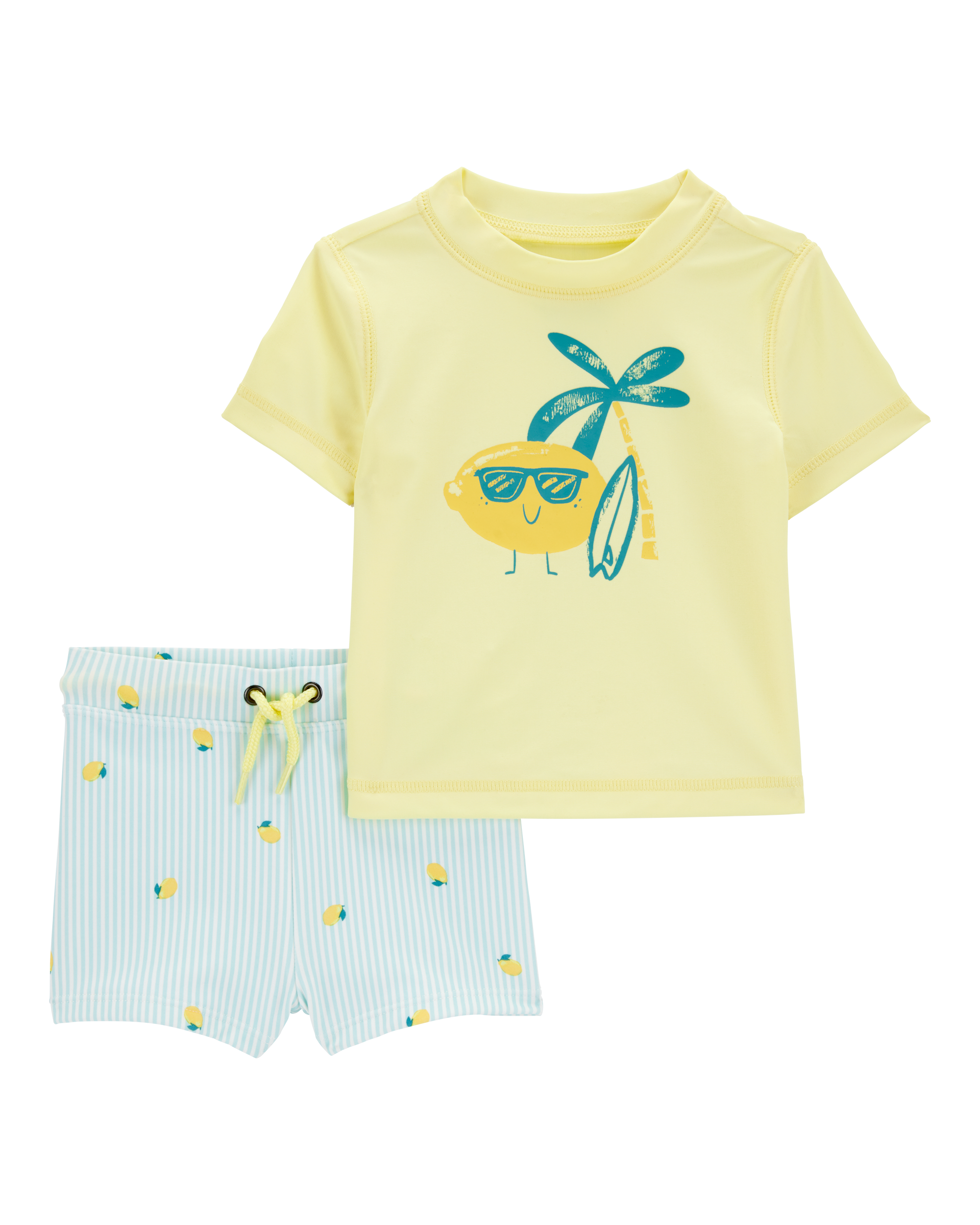 Baby 2-Piece Lemon Rashguard & Swim Trunk Set - Yellow/Blue