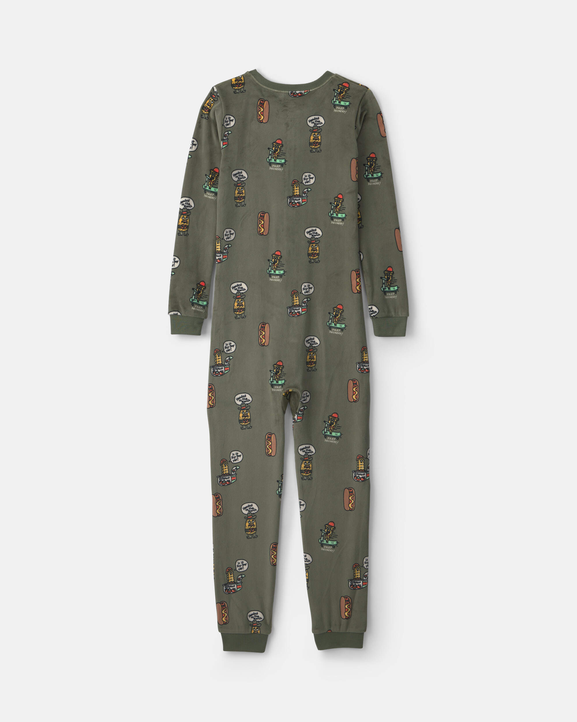 Boys 1-Piece Silly Food DreamPlush Snug Fit Pyjama - Olive Green