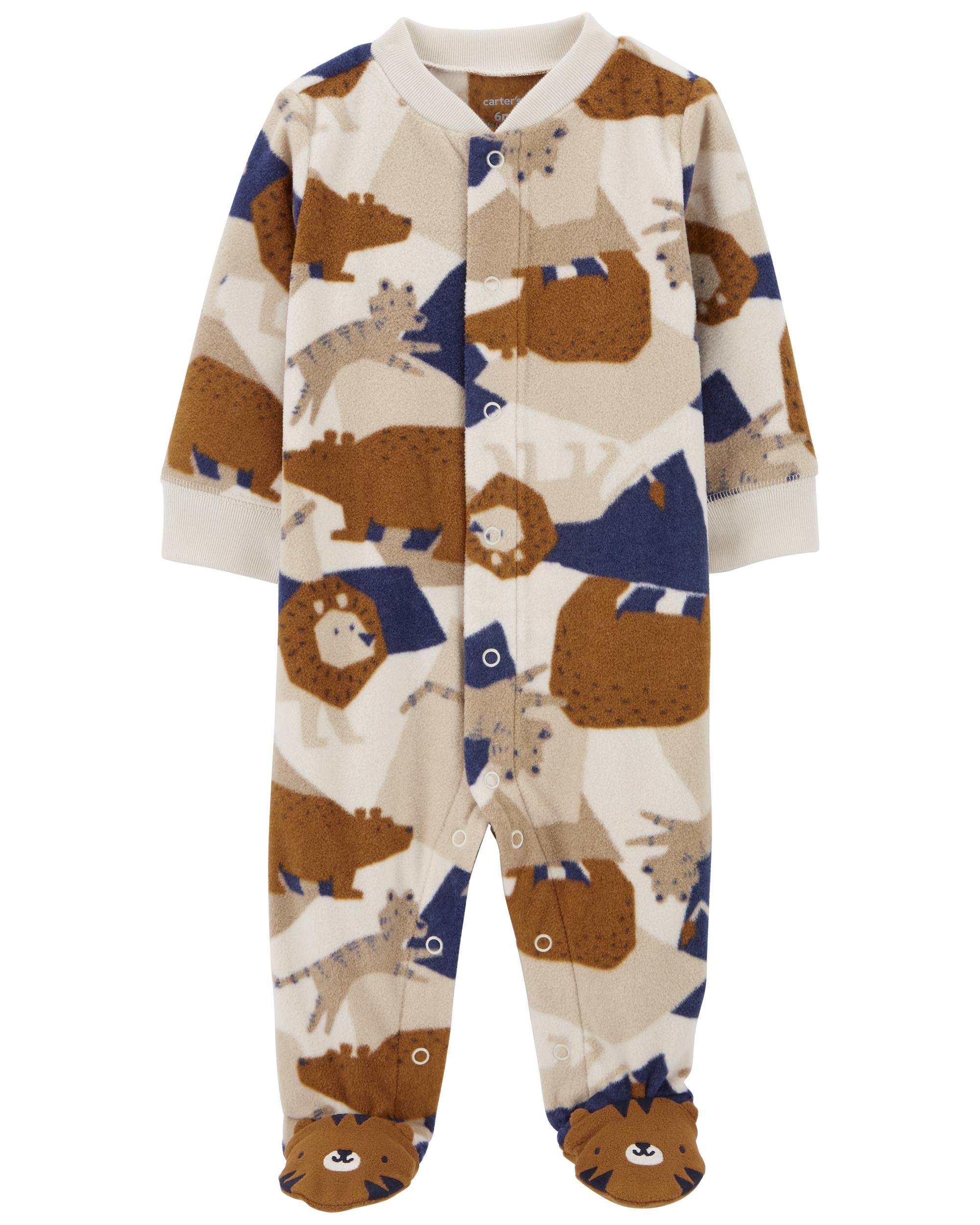 Multi Animal Print Snap-Up Fleece Sleeper Pyjamas