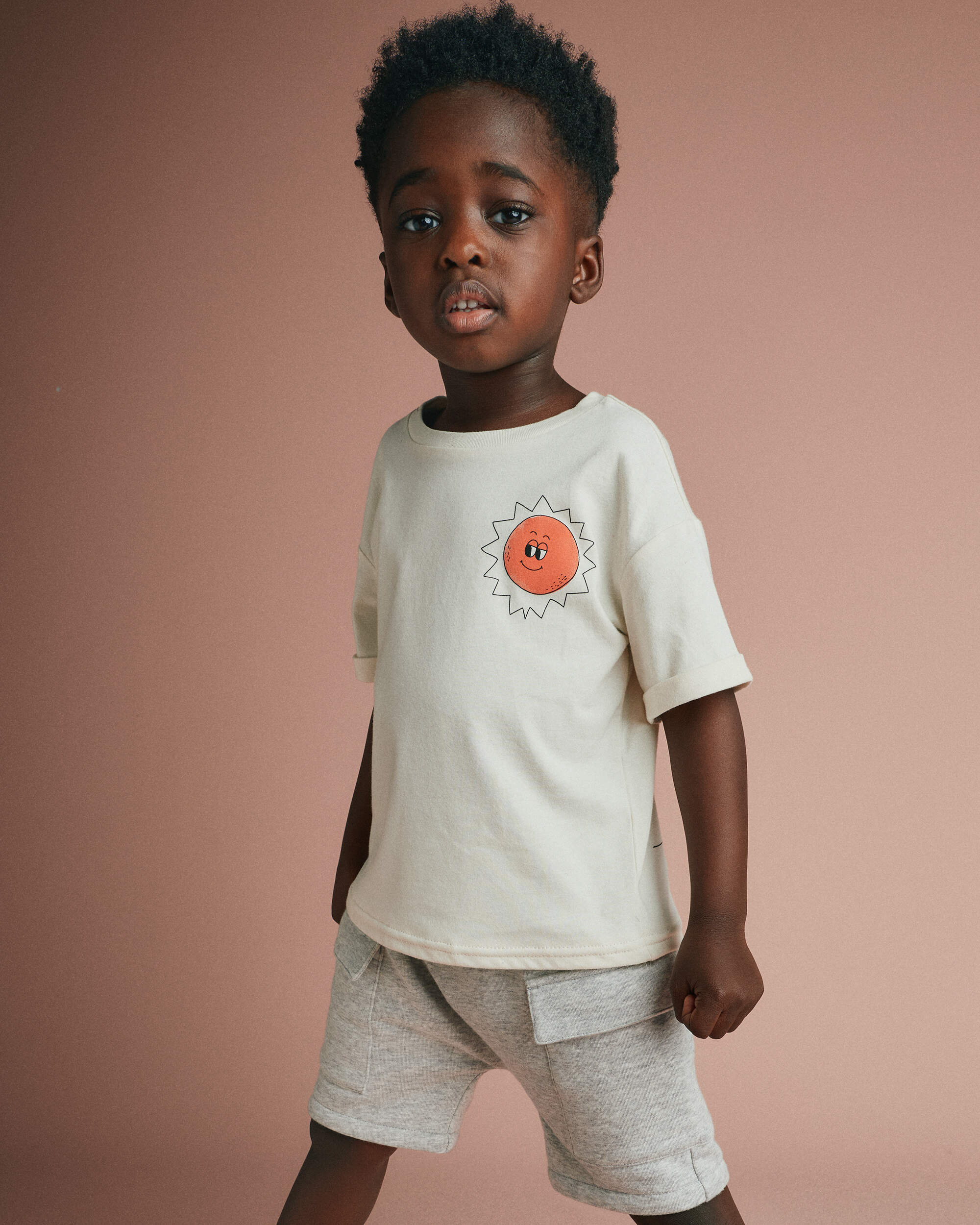 Toddler 'Funny Sunny' Rolled Cuff Tee - Cream