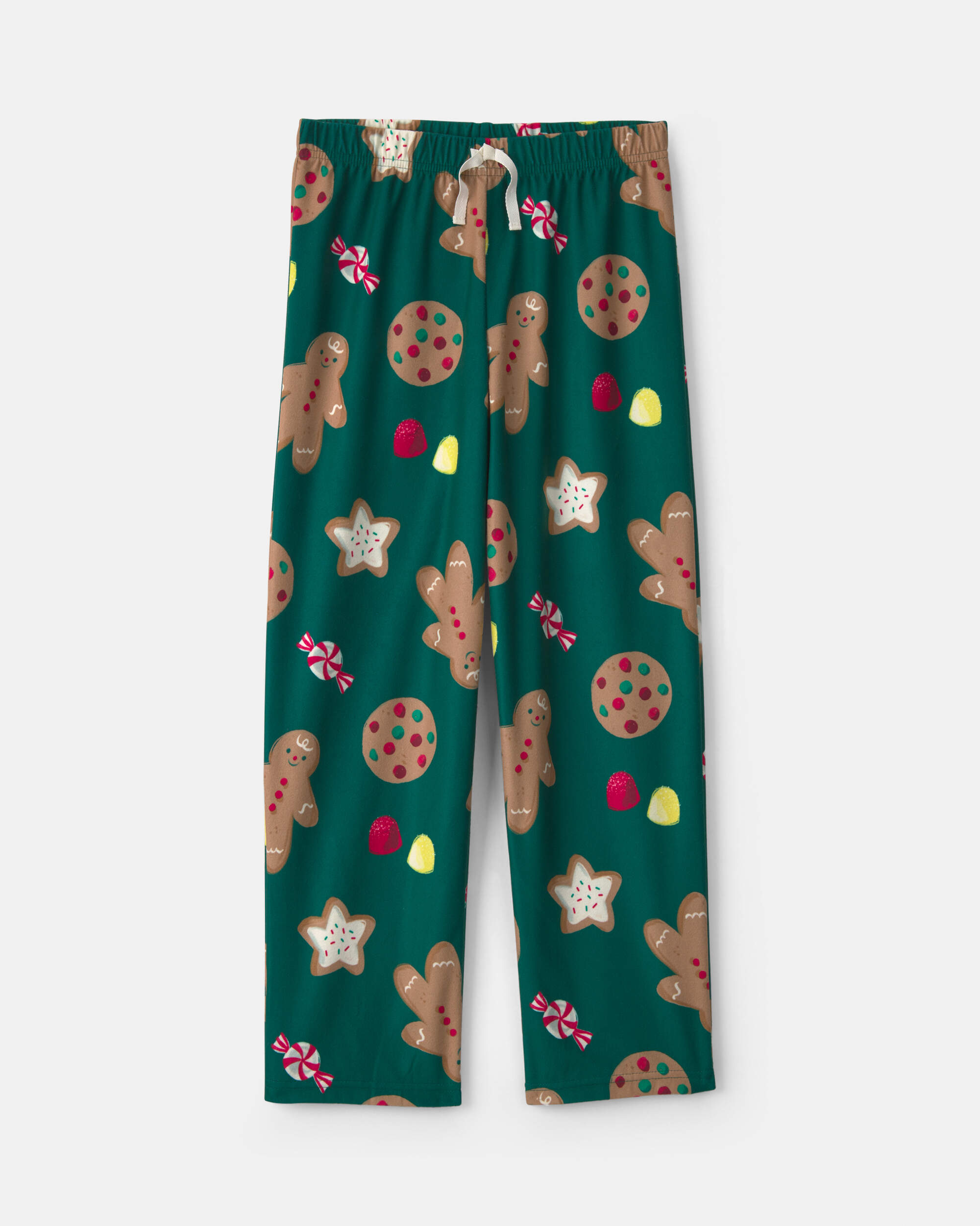 Kids Christmas Gingerbread Fleece Loose Fit Pyjama Bottoms - Green