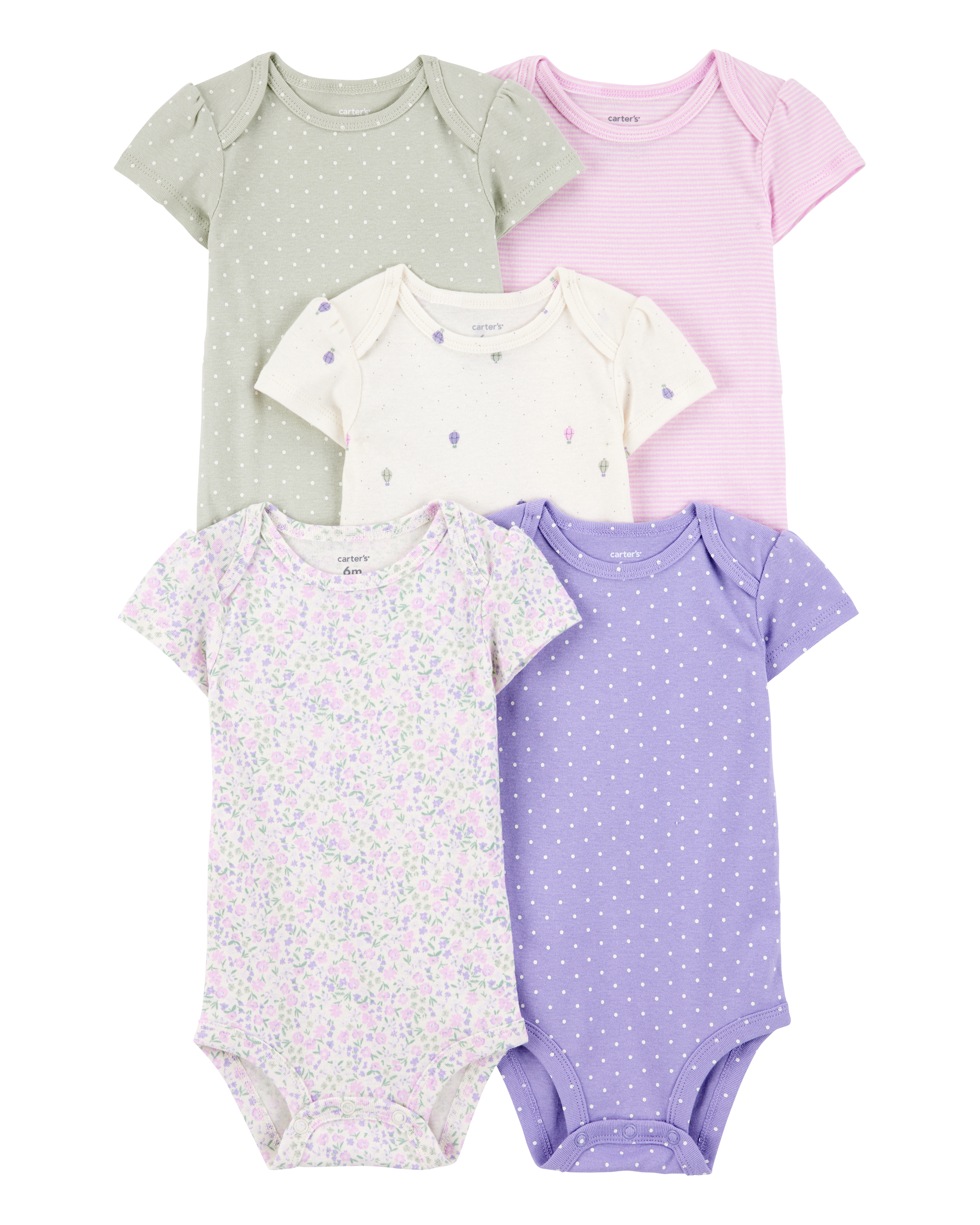 Baby 5-Pack Floral Polka Dot Short-Sleeve Bodysuits