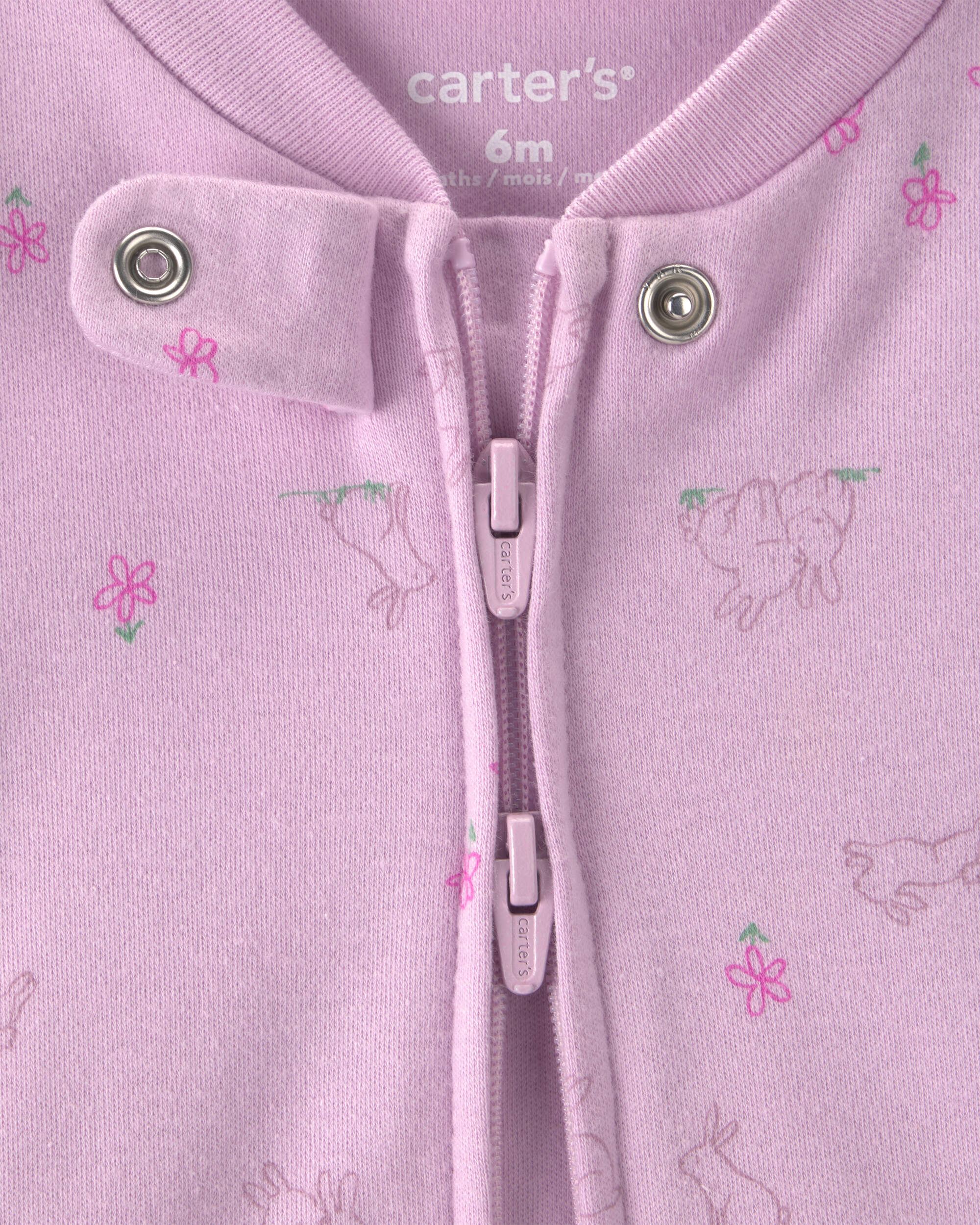 Baby Girl Bunny 100% Cotton 2-Way Zip Sleeper - Purple