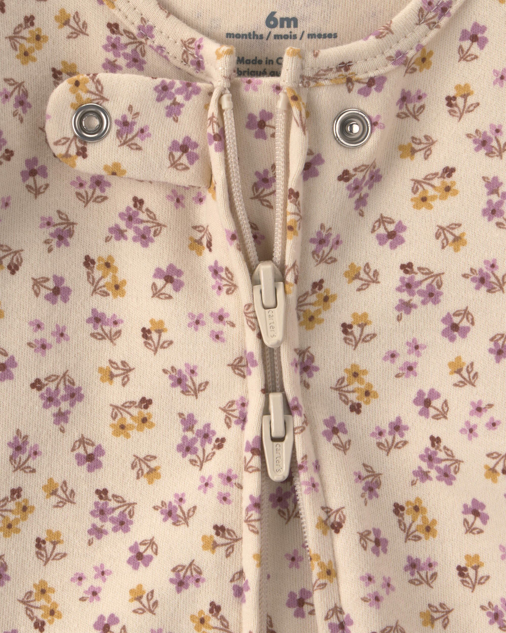 Baby Girl Floral 100% Cotton 2-Way Zip Sleeper - Cream