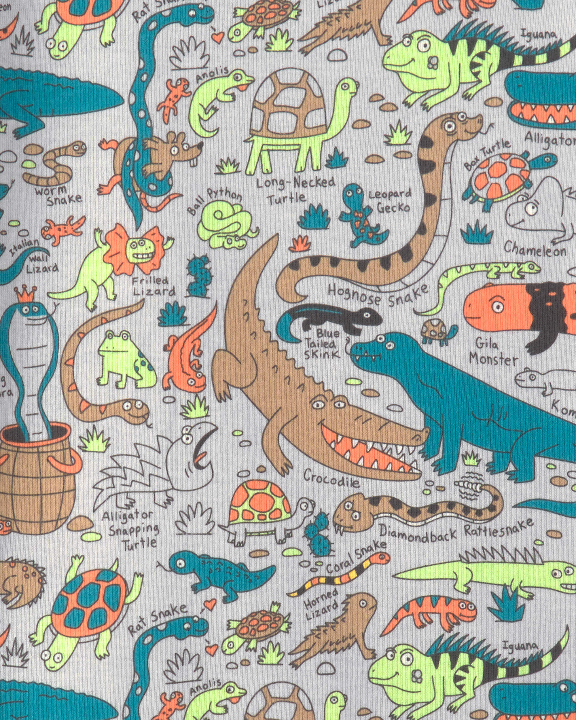 Boys Alligator 100% Cotton Snug Fit 2-Piece Pyjama Set - Grey