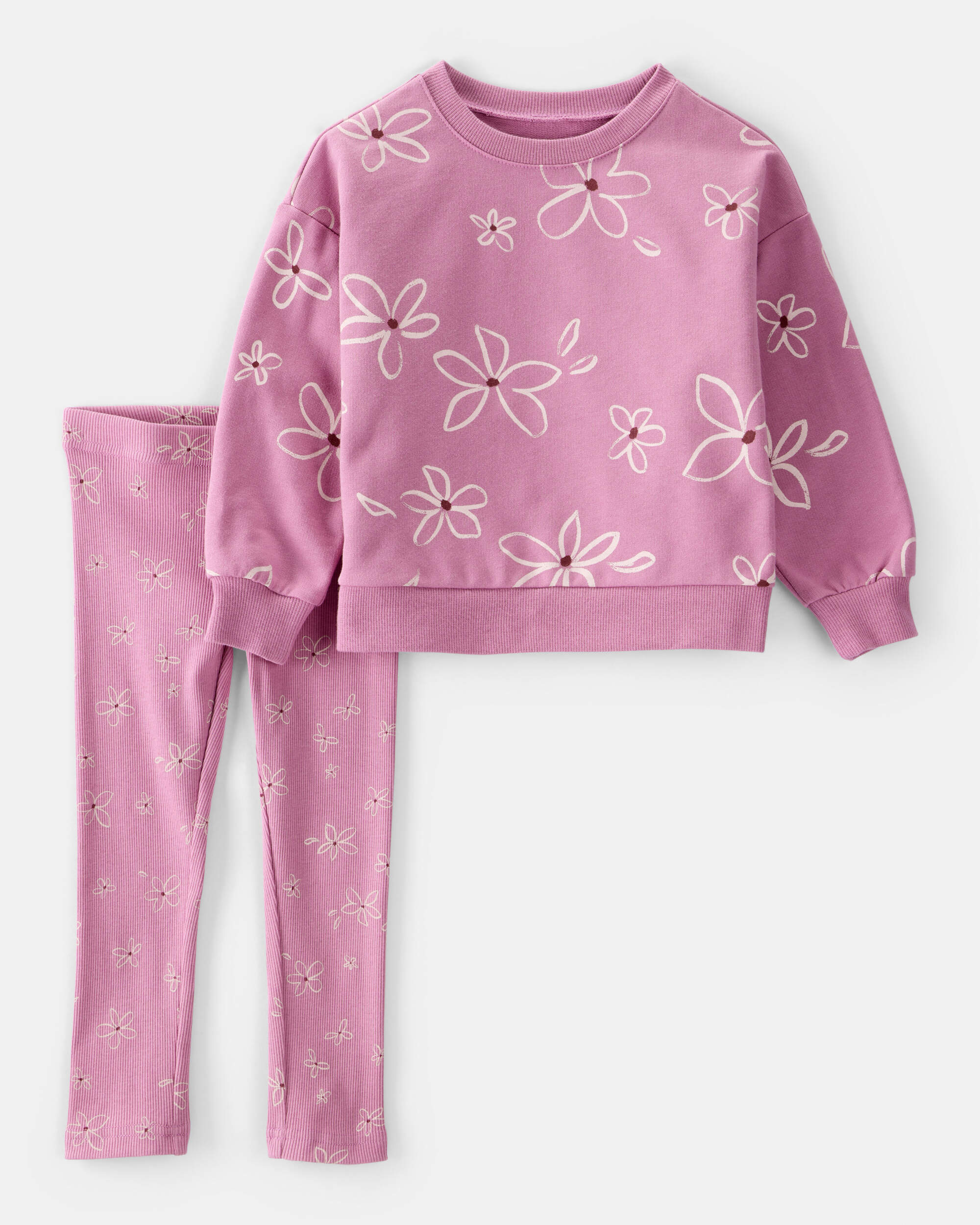 Toddler Girl Floral Long-Sleeve Cotton Tee & Pant Set - Purple