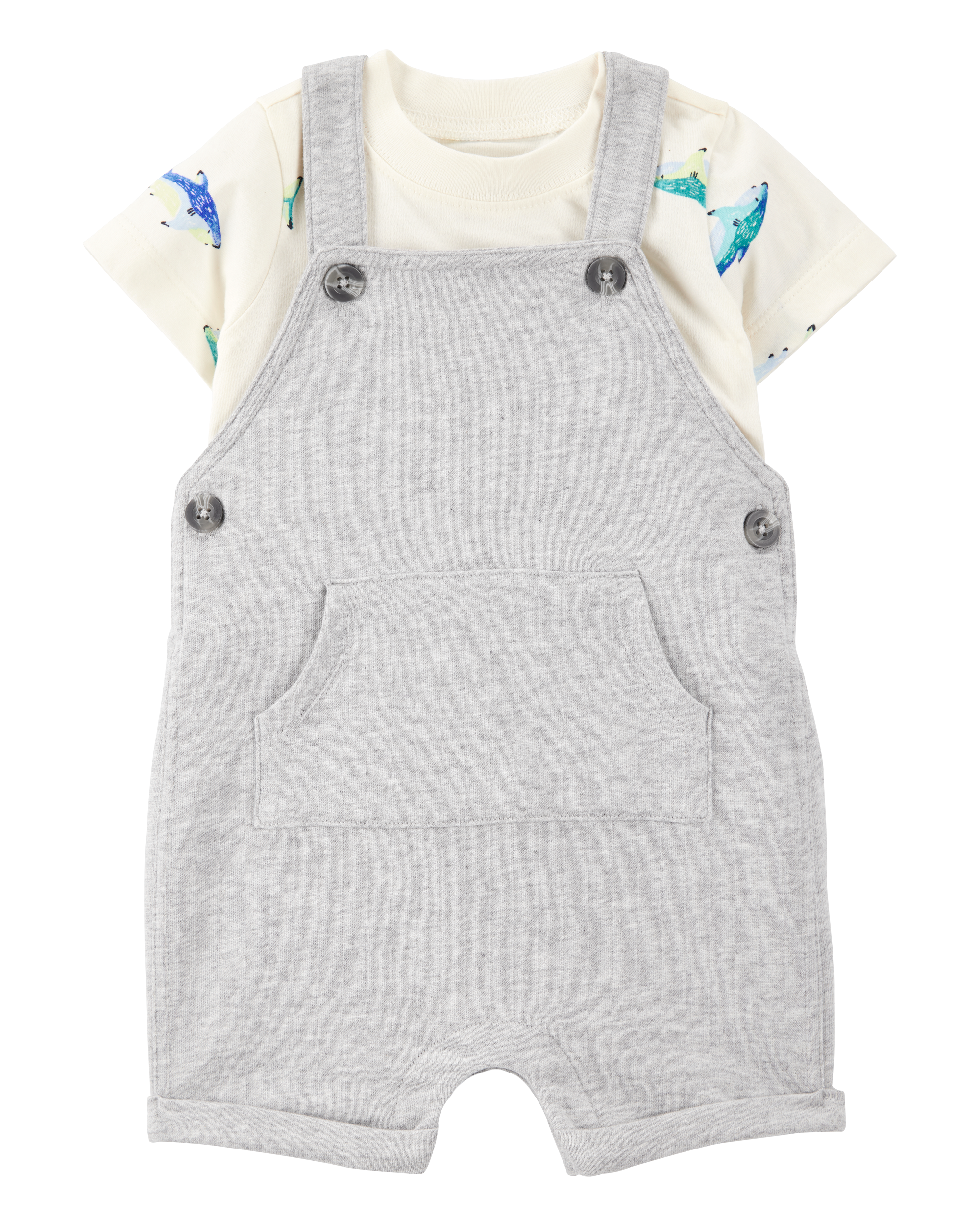 Baby Boy 2-Piece Shark Tee & Shortall Set - Grey