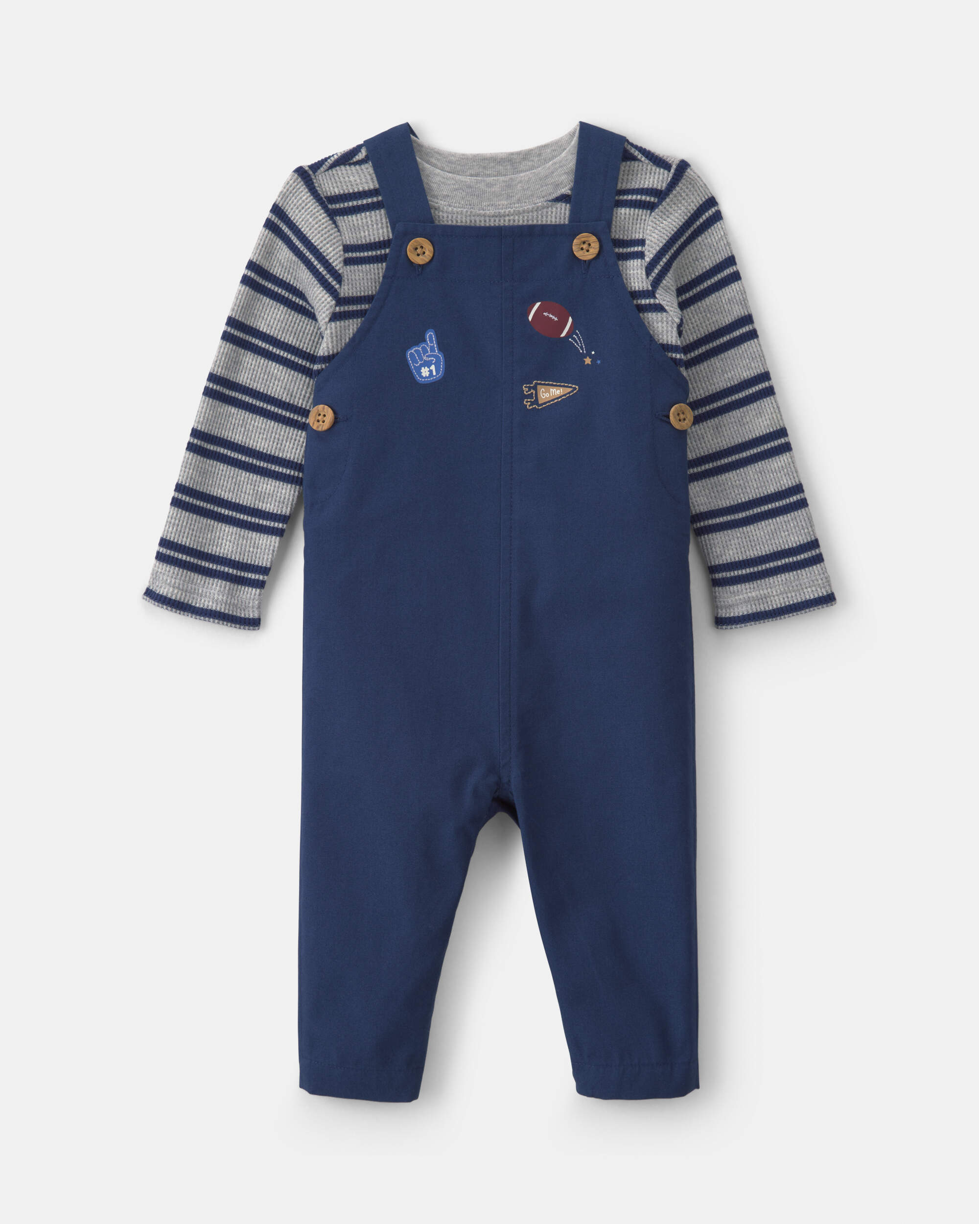 Baby Boy 2-Piece Striped Sports Thermal Overall Set - Navy