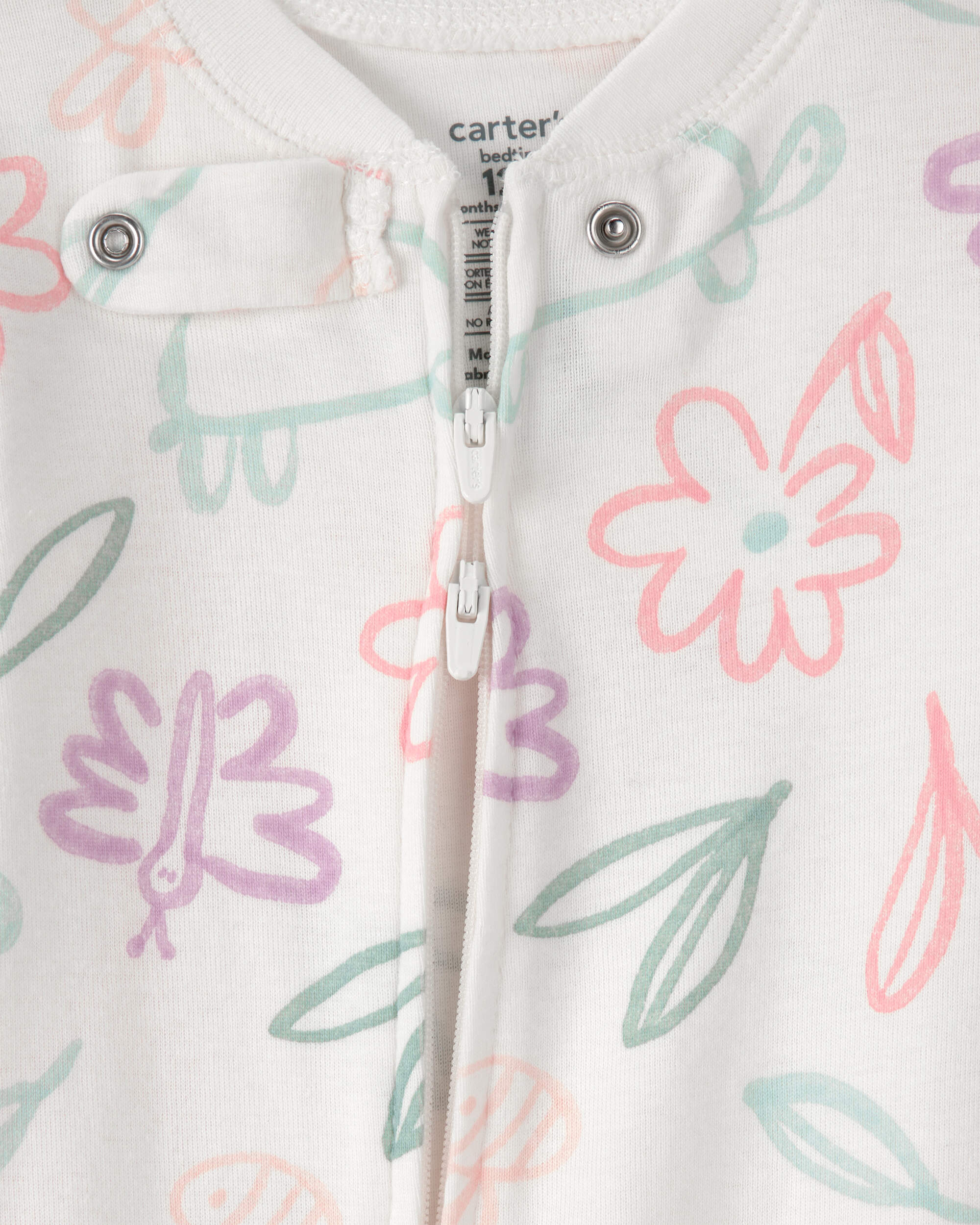 Baby Girl Floral 100% Cotton Snug Fit 1-Piece Pyjama - White