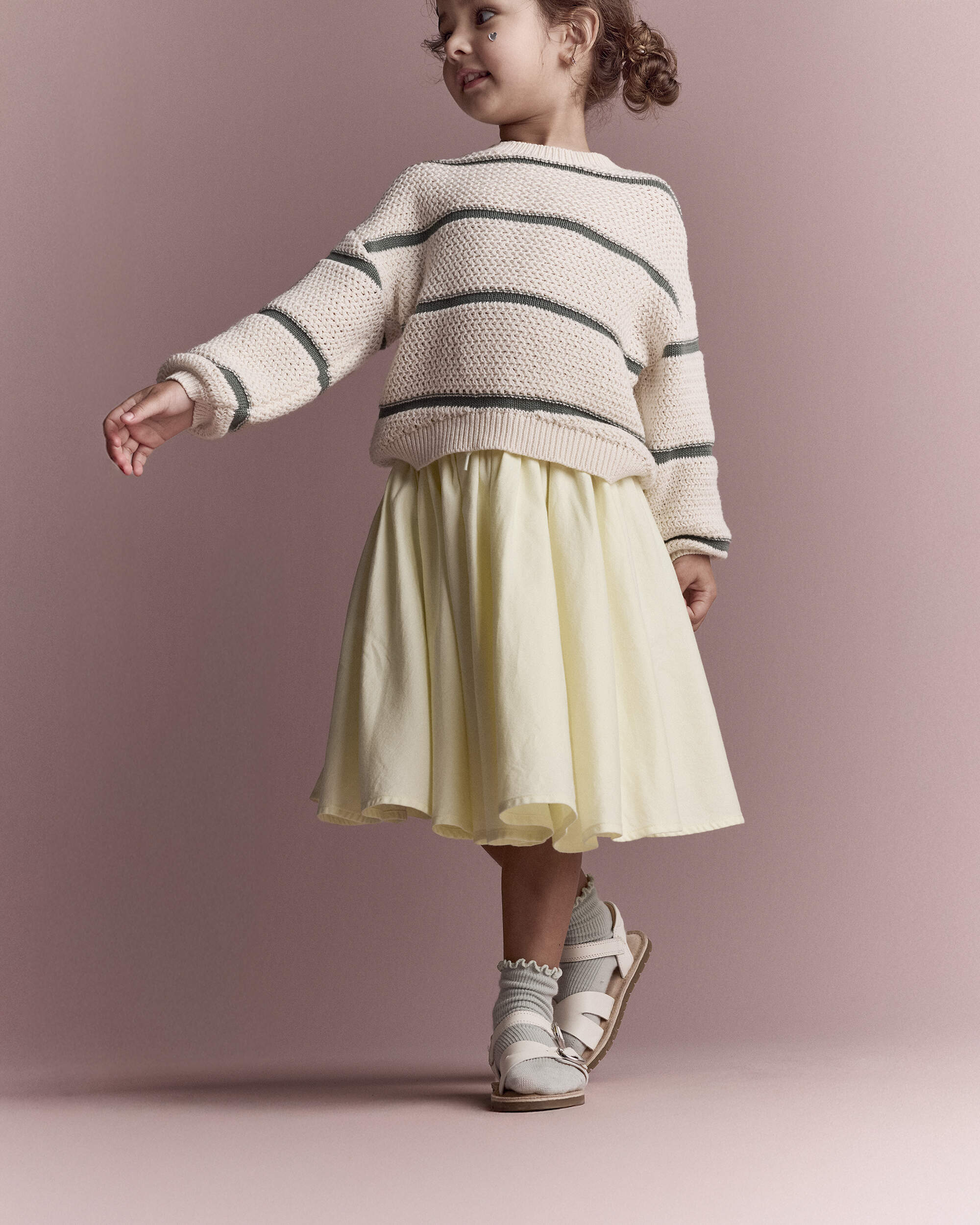 Toddler Girl Striped Balloon-Sleeve Sweater - Cream