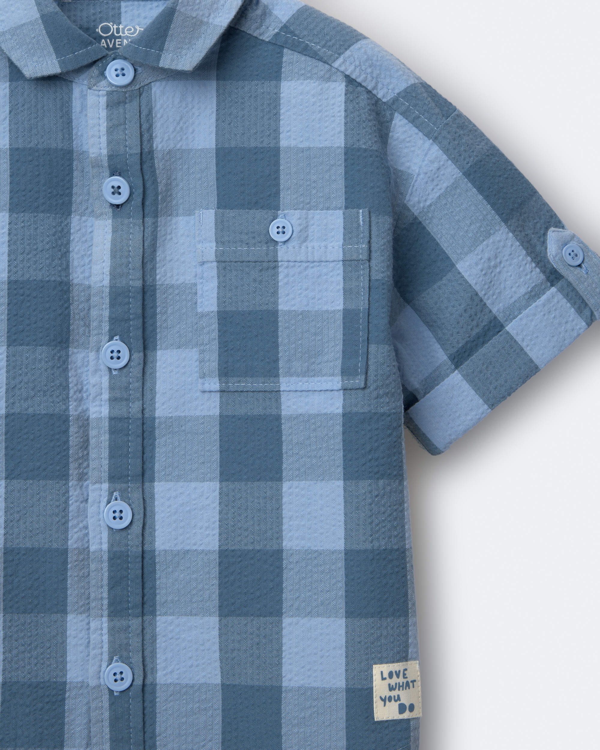 Toddler Boy Button-Down Short-Sleeve Shirt in Plaid - Blue, , hi-res
