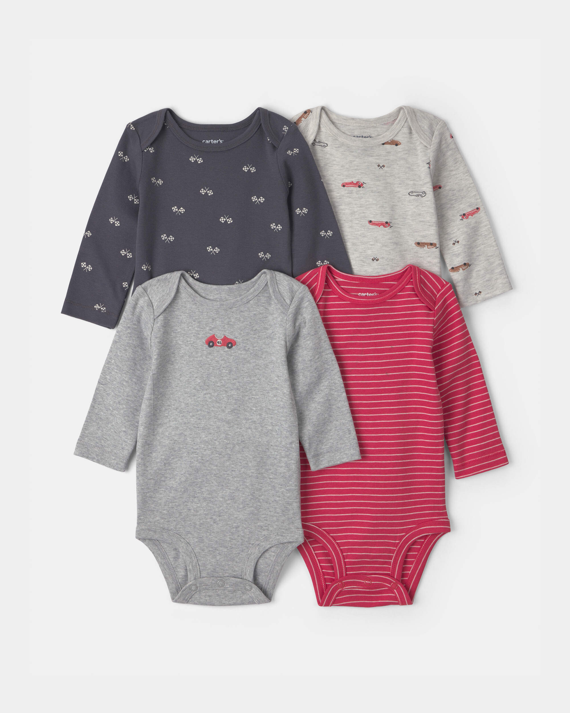 Baby Boy 4-Pack Race Car Long-Sleeve Bodysuits