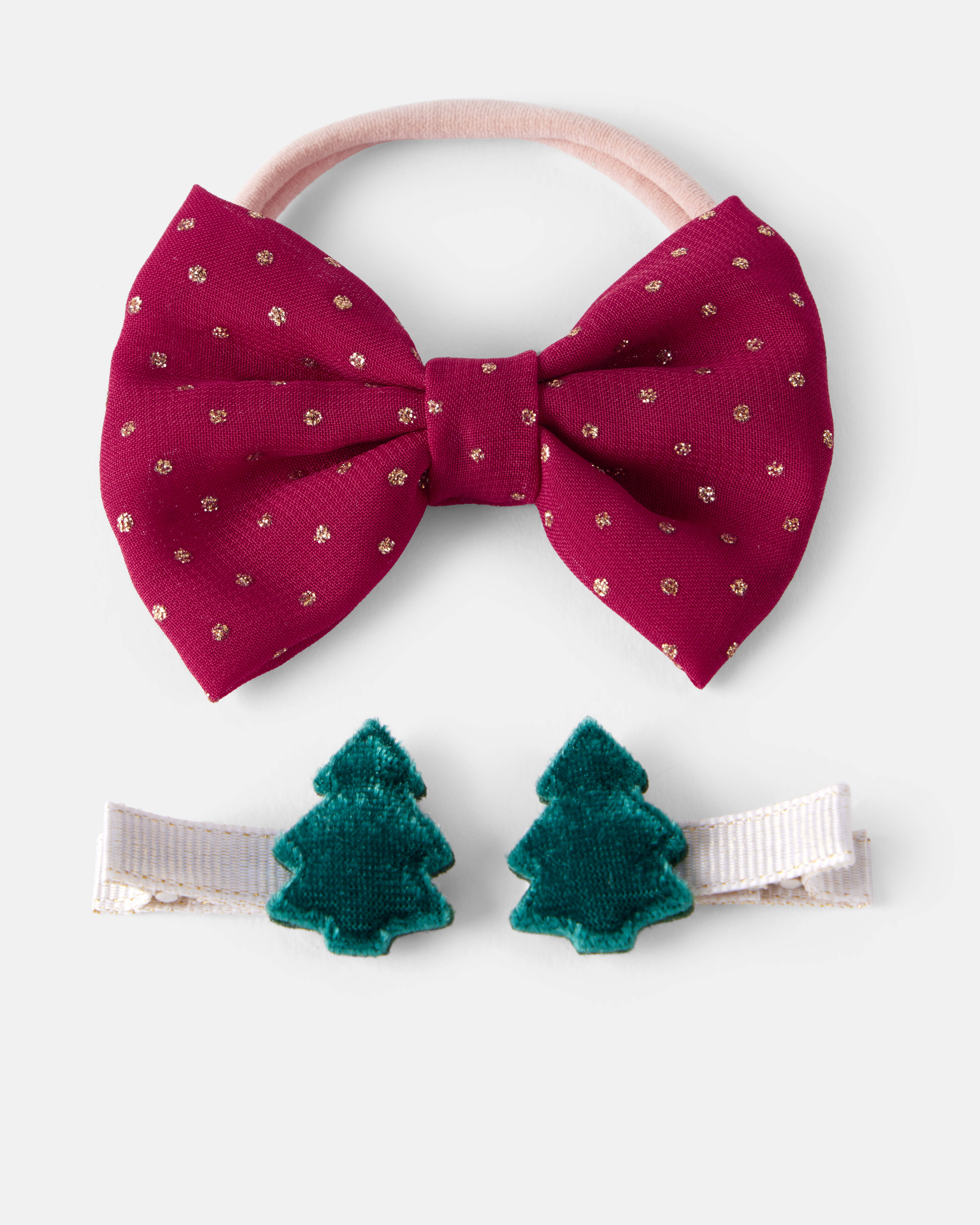 Baby Girl 3-Piece Bow Hairbands & Clips - Red/Green