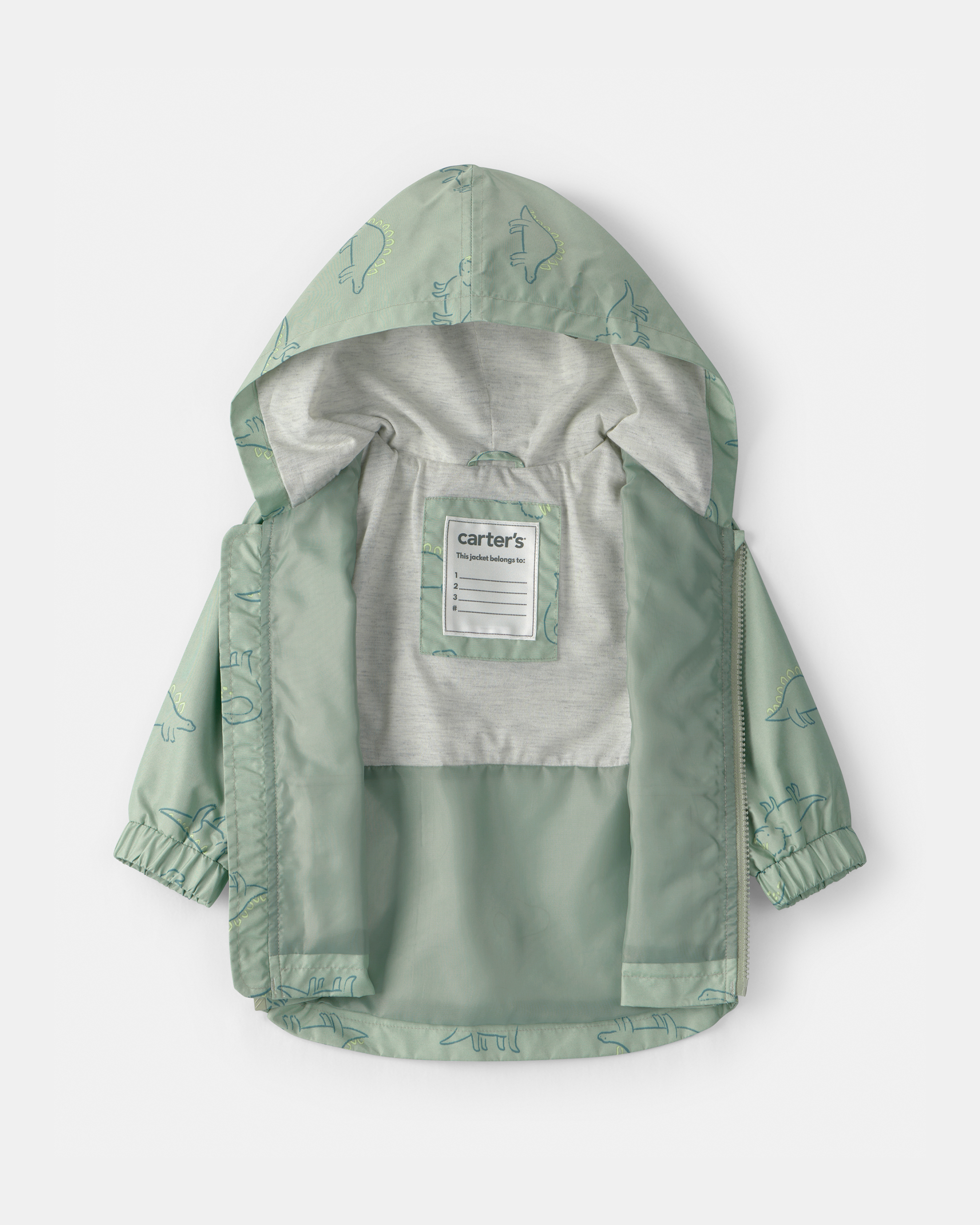 Baby Boy Dinosaur Print Rain Jacket- Green