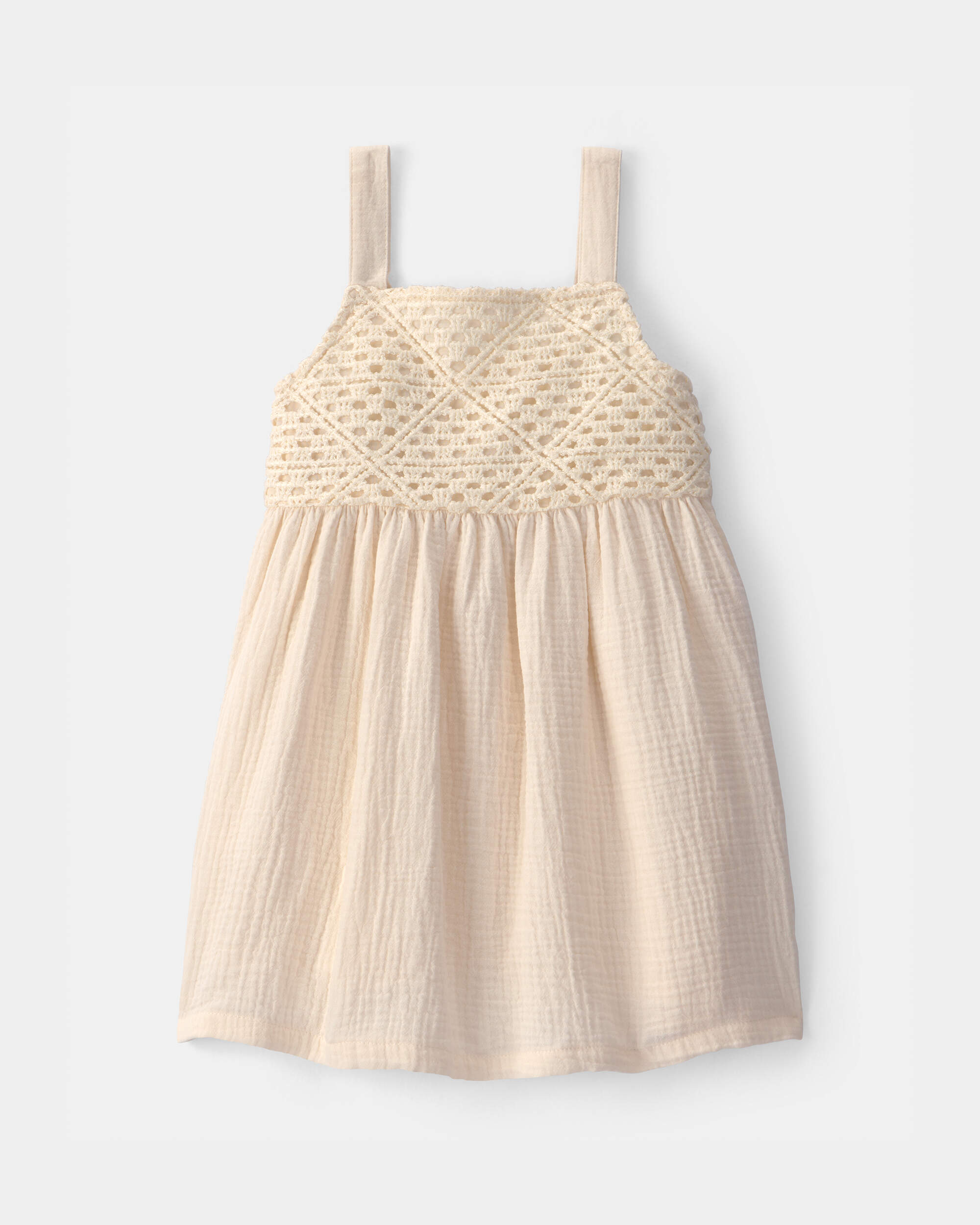 Toddler Girl Crochet Gauze Dress - Cream