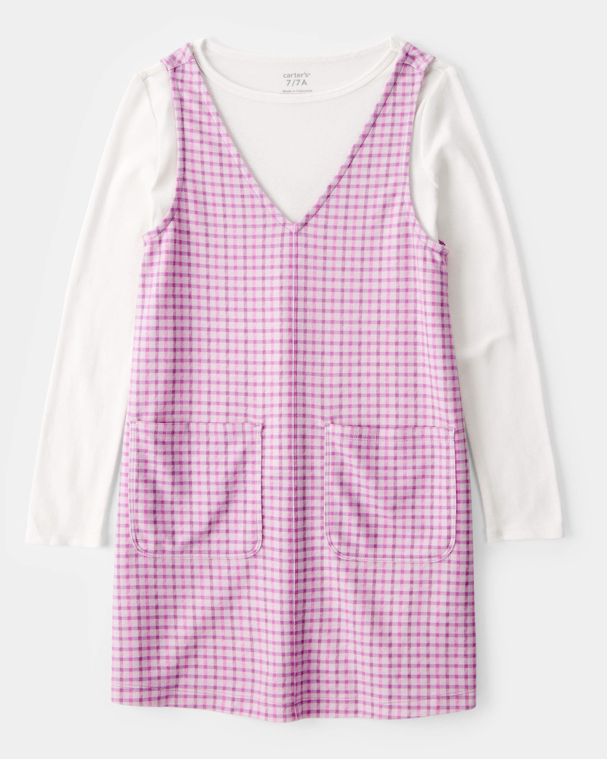Girls 2-Piece Long-Sleeve Tee & Plaid Dress Set