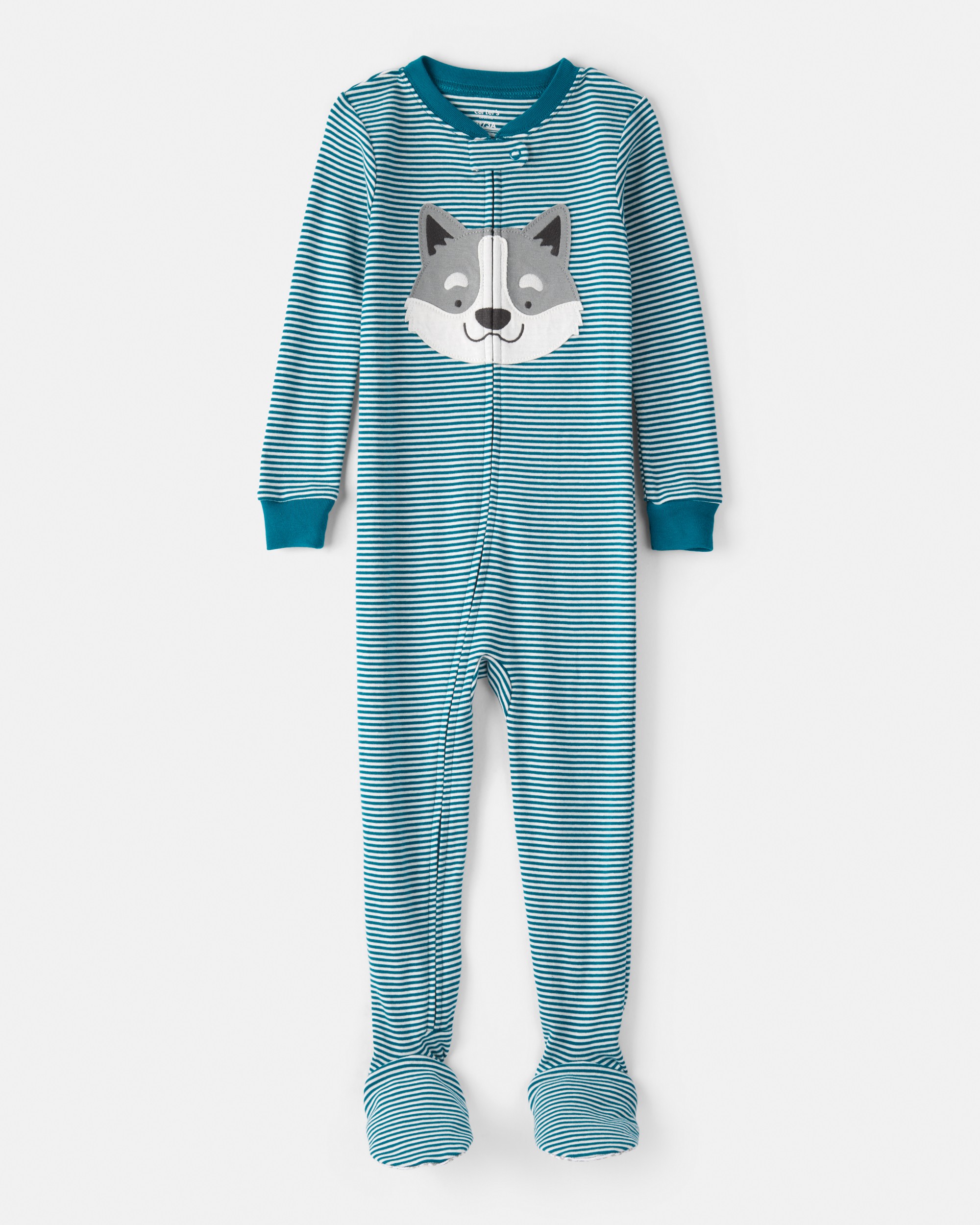 Toddler Boy Dog Striped 100% Cotton Snug Fit Footie 1-Piece Pyjamas - Blue