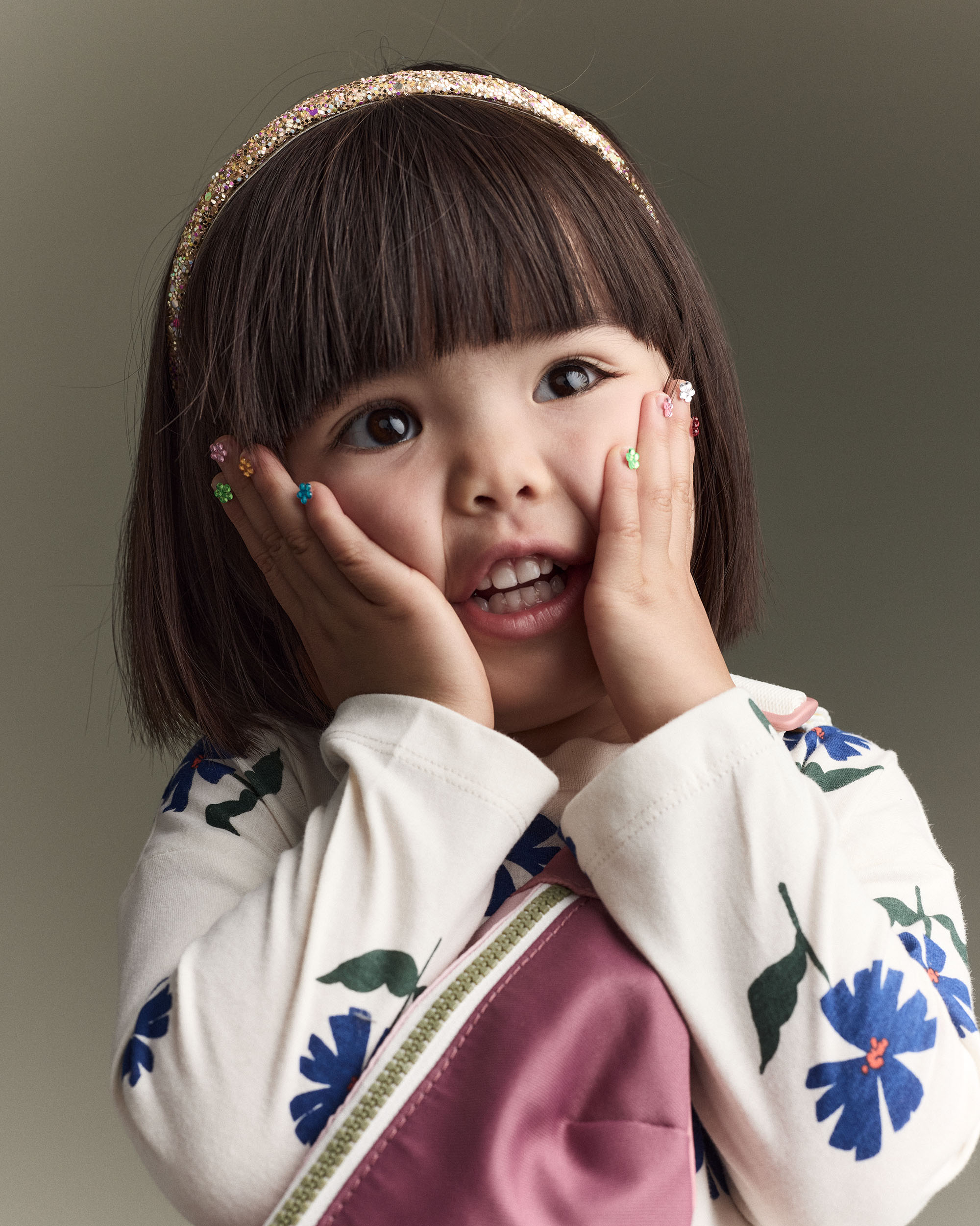 Toddler Girl Floral Long-Sleeve Relaxed Tee - Cream/Blue