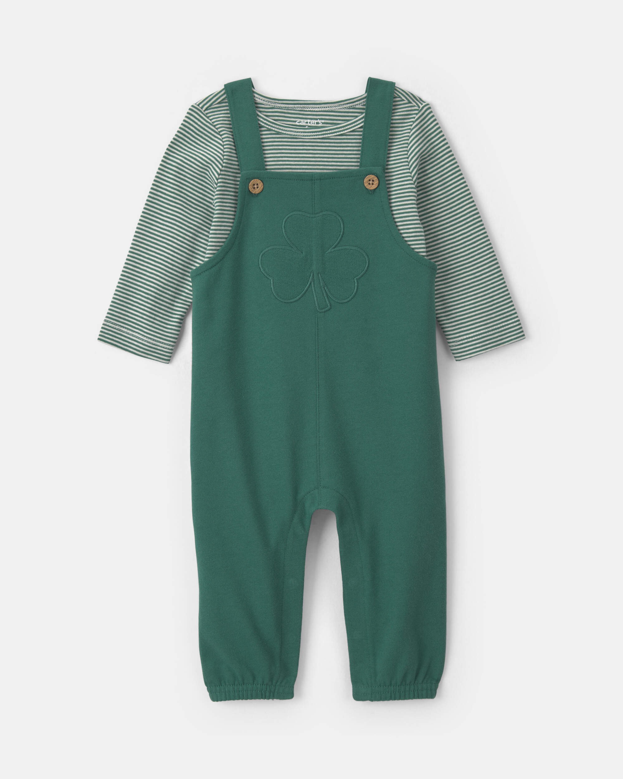 Baby Boy 2-Piece St Patrick's Day French Terry Long-Sleeve Overall Set - Green