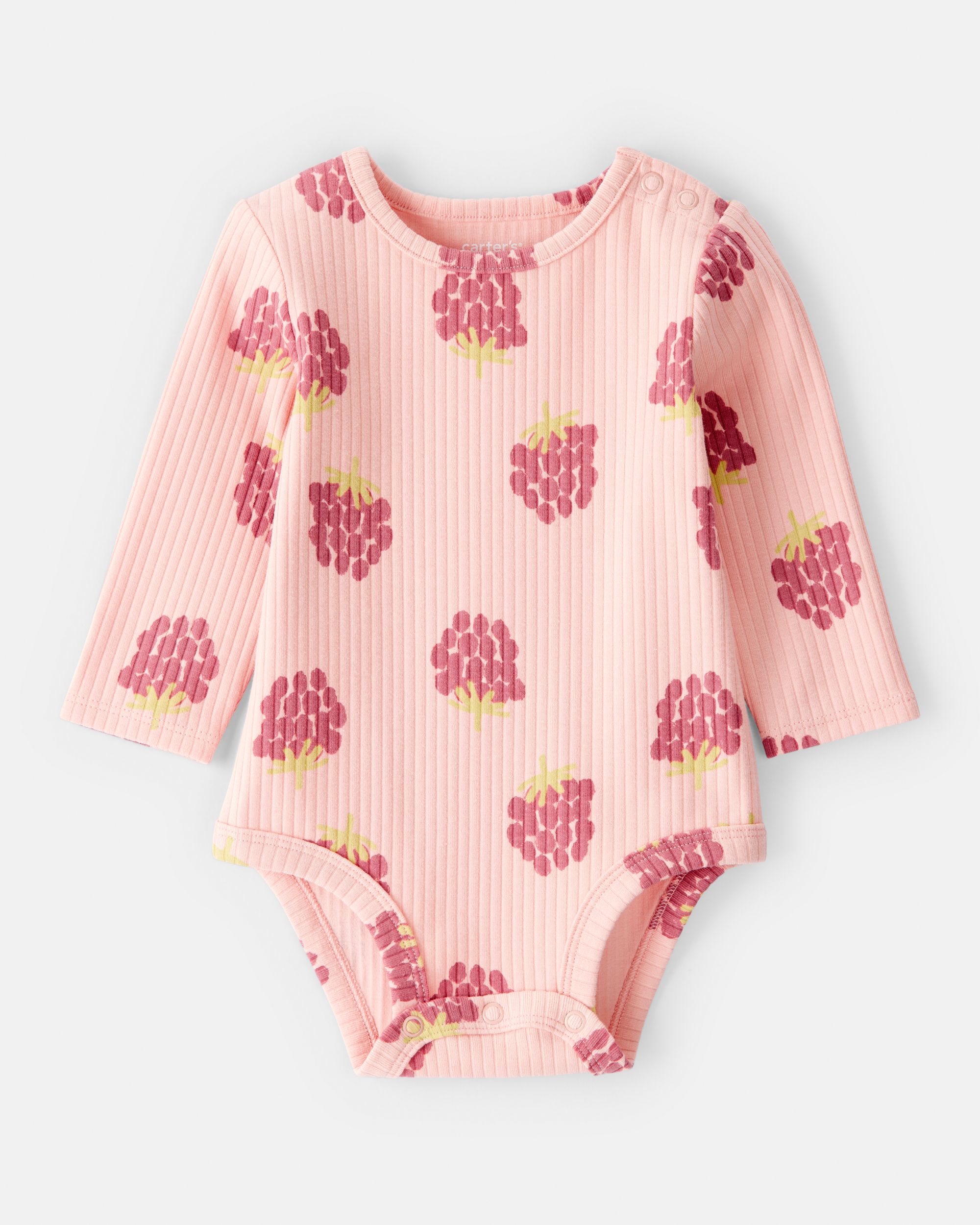 Baby Girl Raspberry Print Long-Sleeve Fashion Bodysuit - Orange
