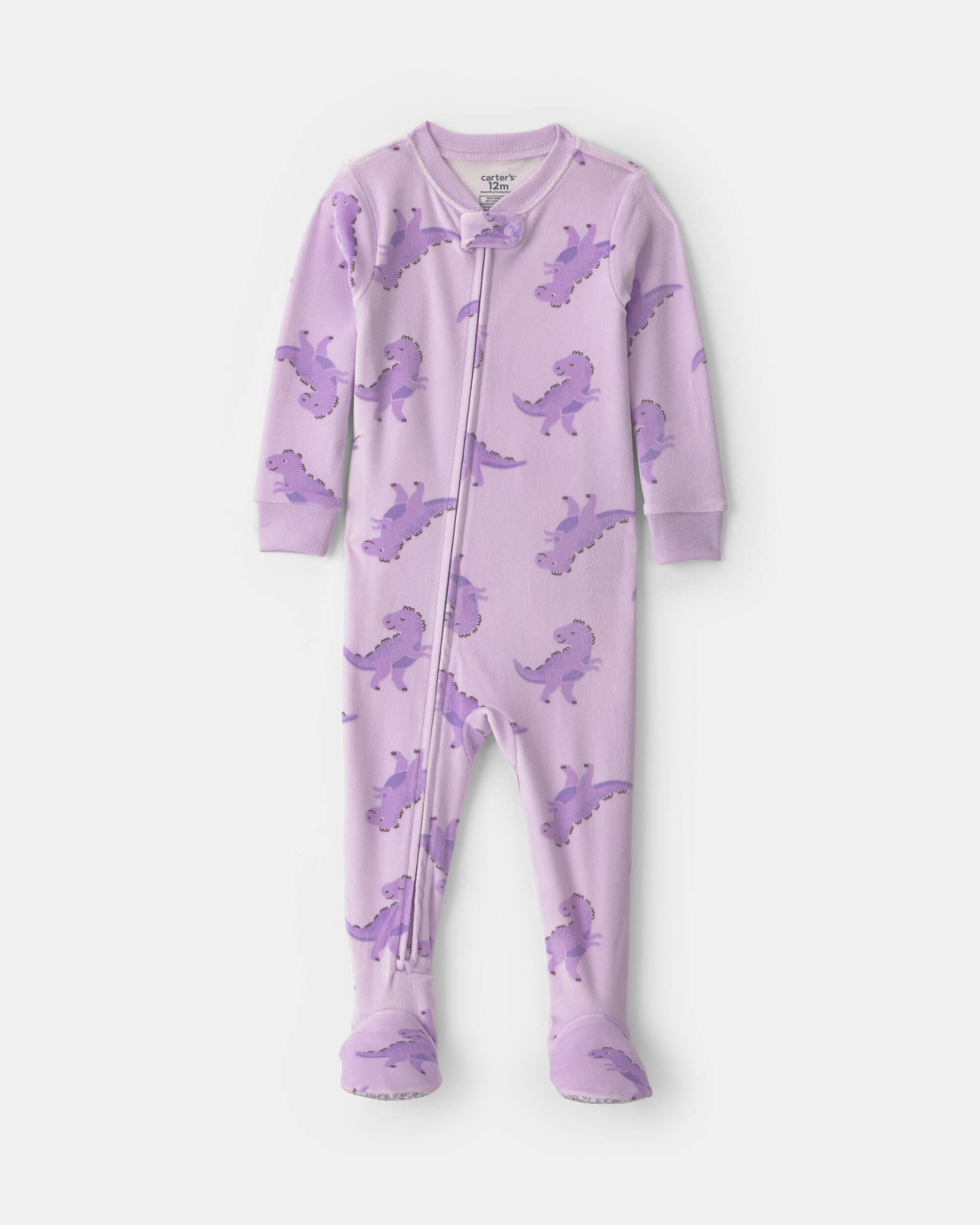 Baby Girl 1-Piece Dino 2-Way Zip DreamPlush Snug Fit Footed Pyjama - Purple