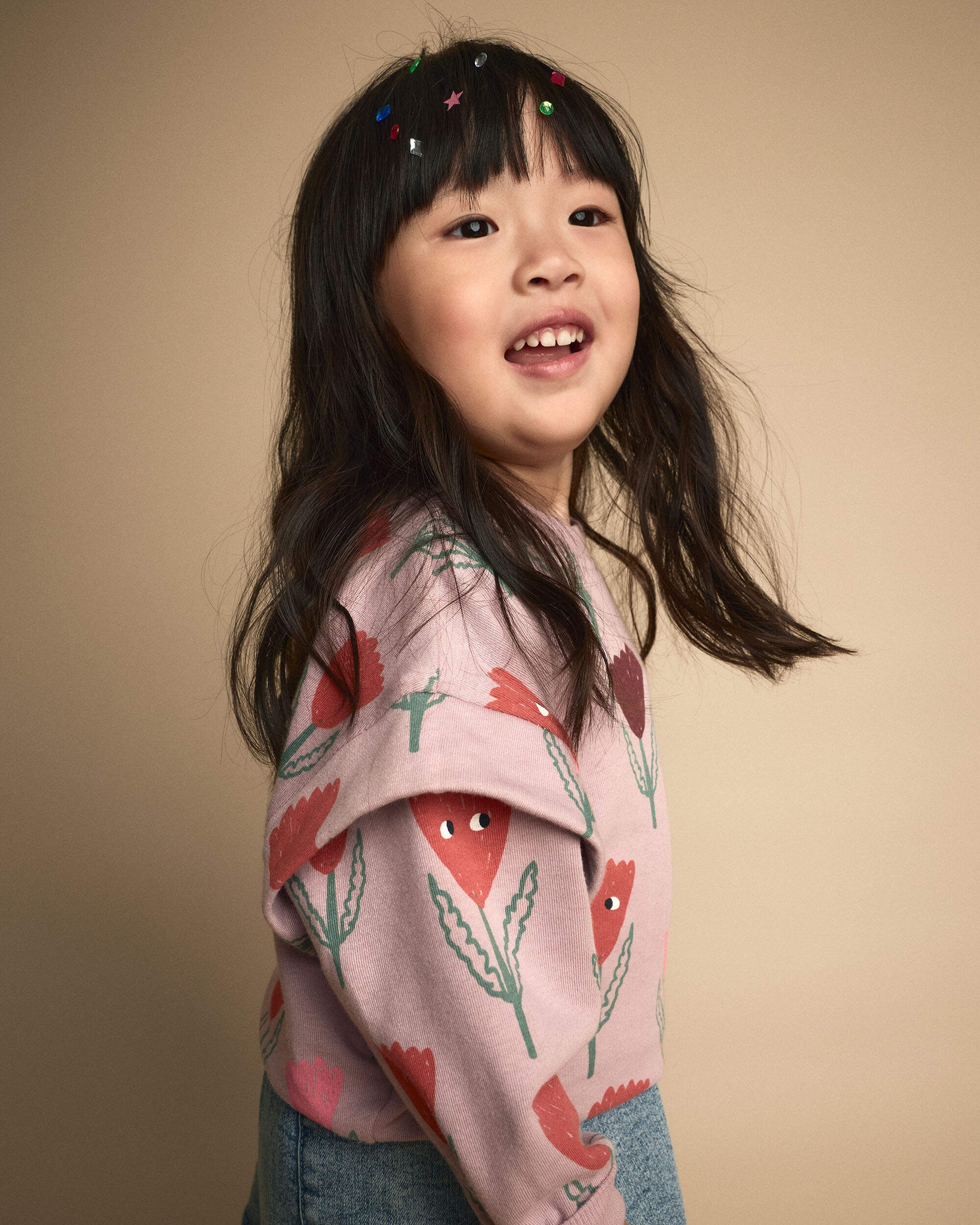 Toddler Girl Double Layer Pullover Sweatshirt Tulip Print - Mauve