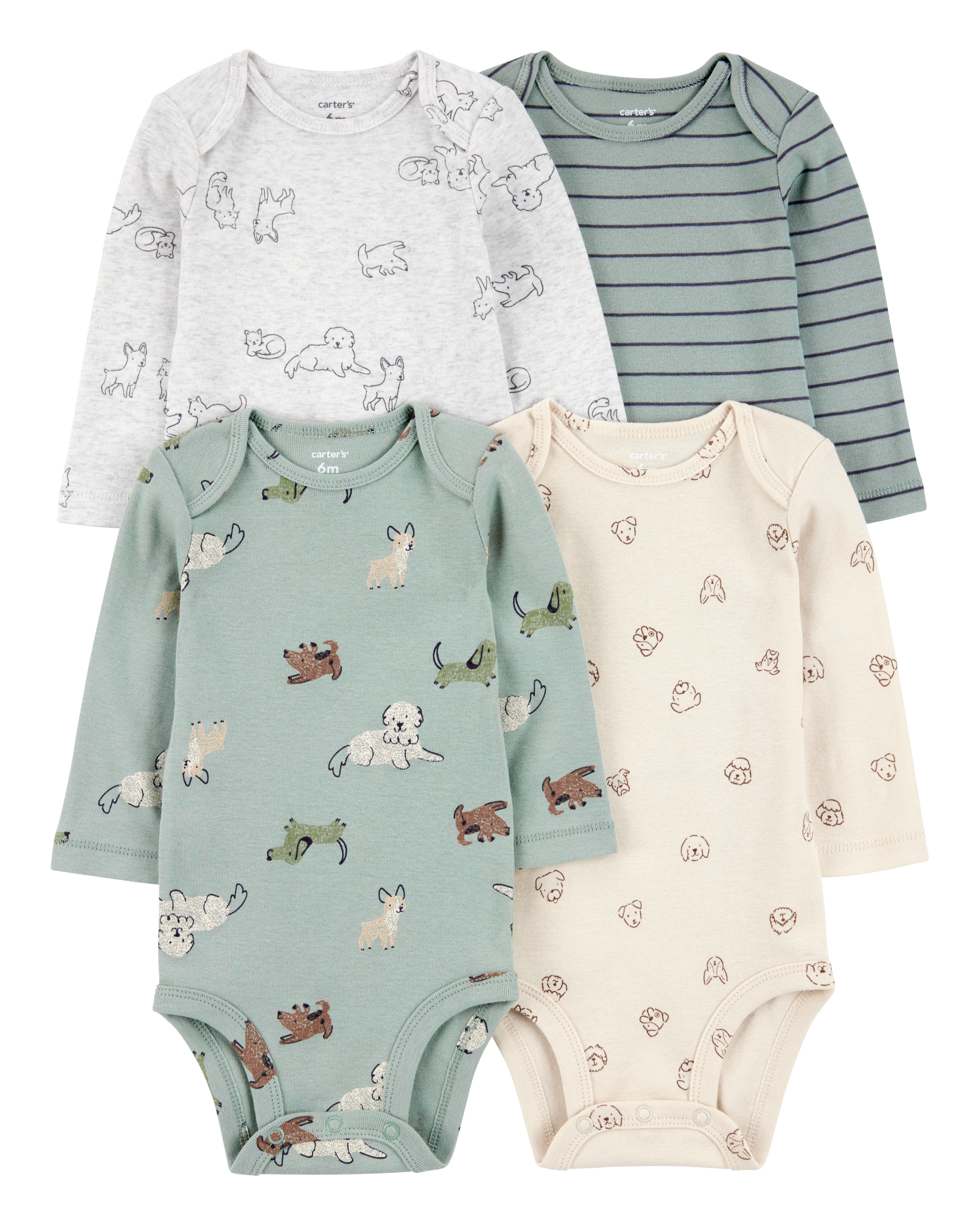 Baby 4-Pack Long-Sleeve Pet Bodysuits