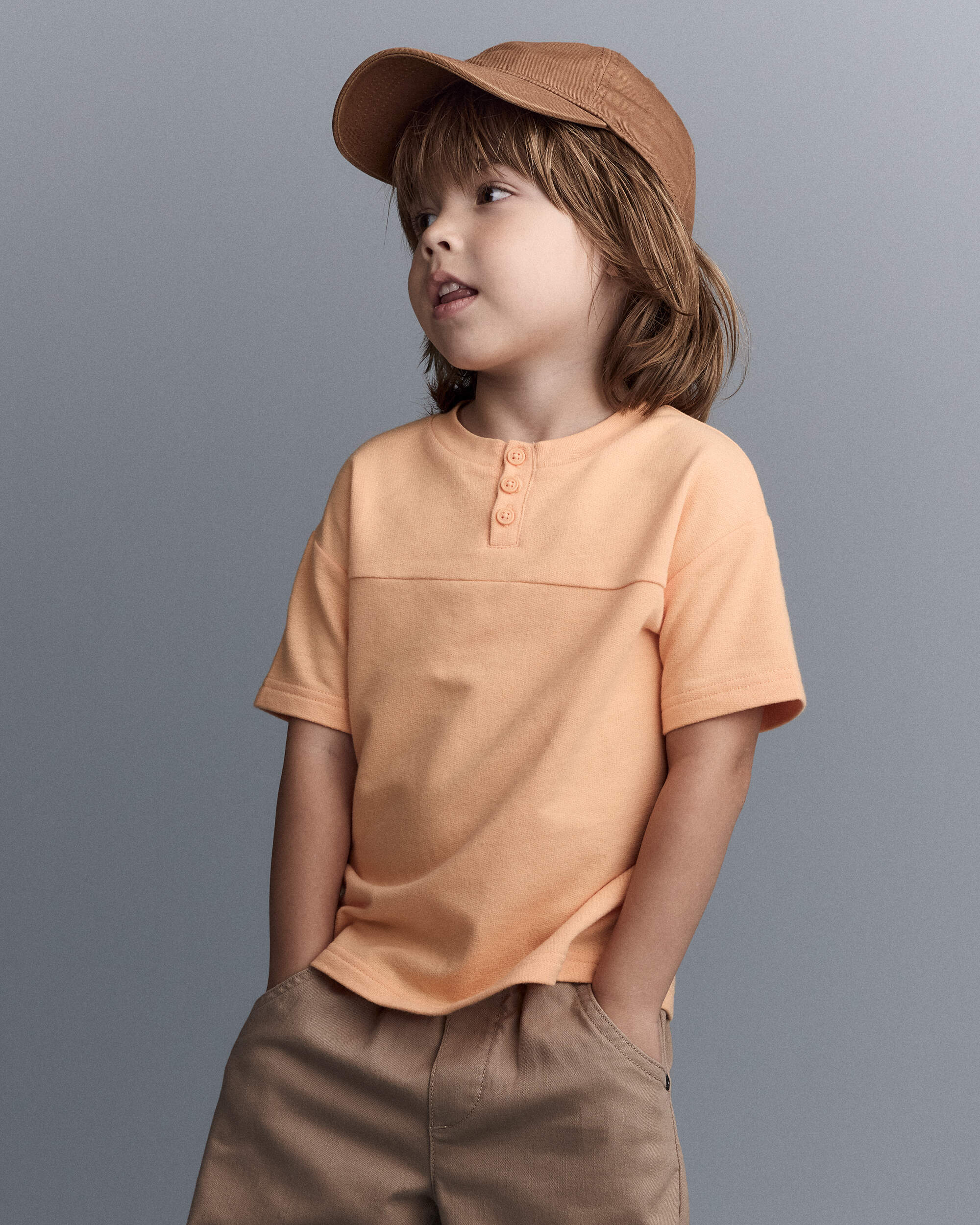 Toddler Boy Short-Sleeve Yoke Tee - Light Orange