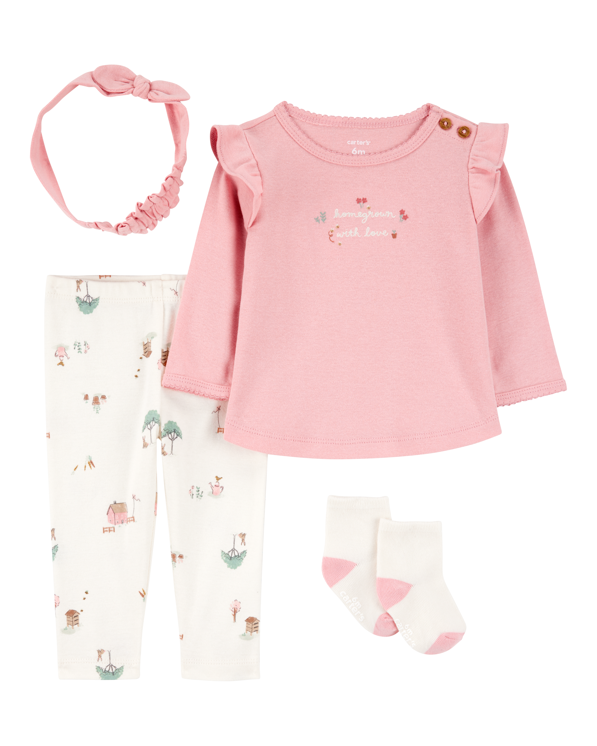 Baby 4-Piece Barn Print Outfit Set