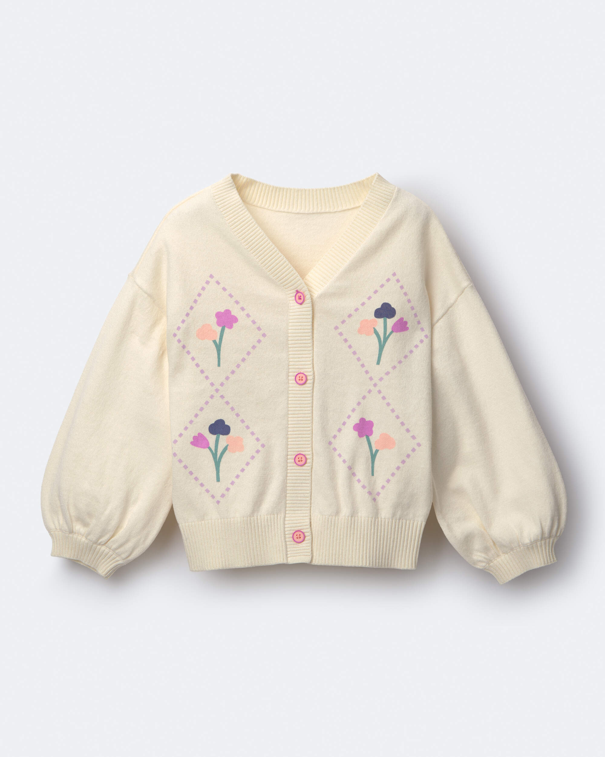 Toddler Girl Embroidered Cardigan Sweater with Flowers - Cream