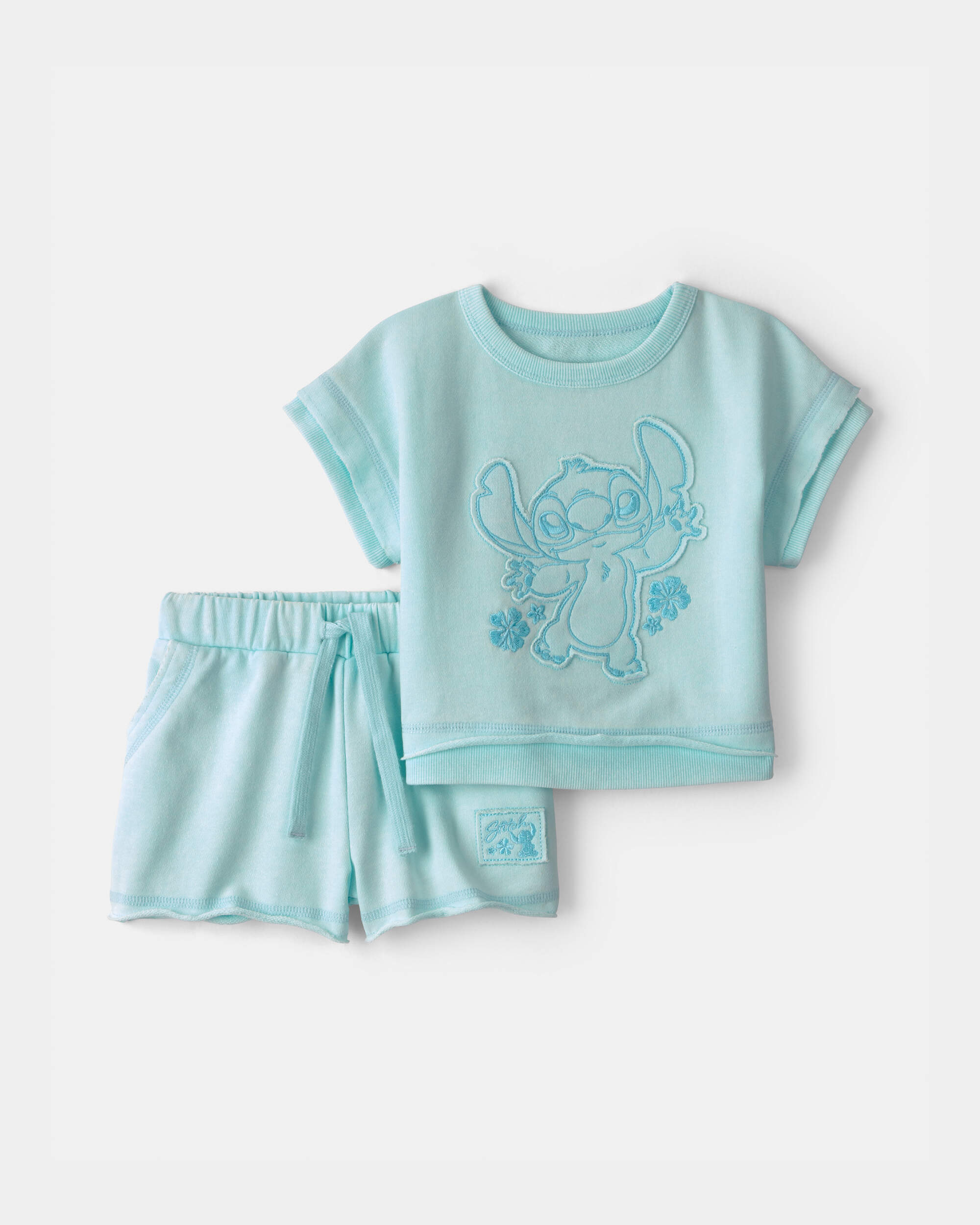 Baby Girl 2-Piece Disney© Lilo & Stitch French Terry Top Short Set - Blue