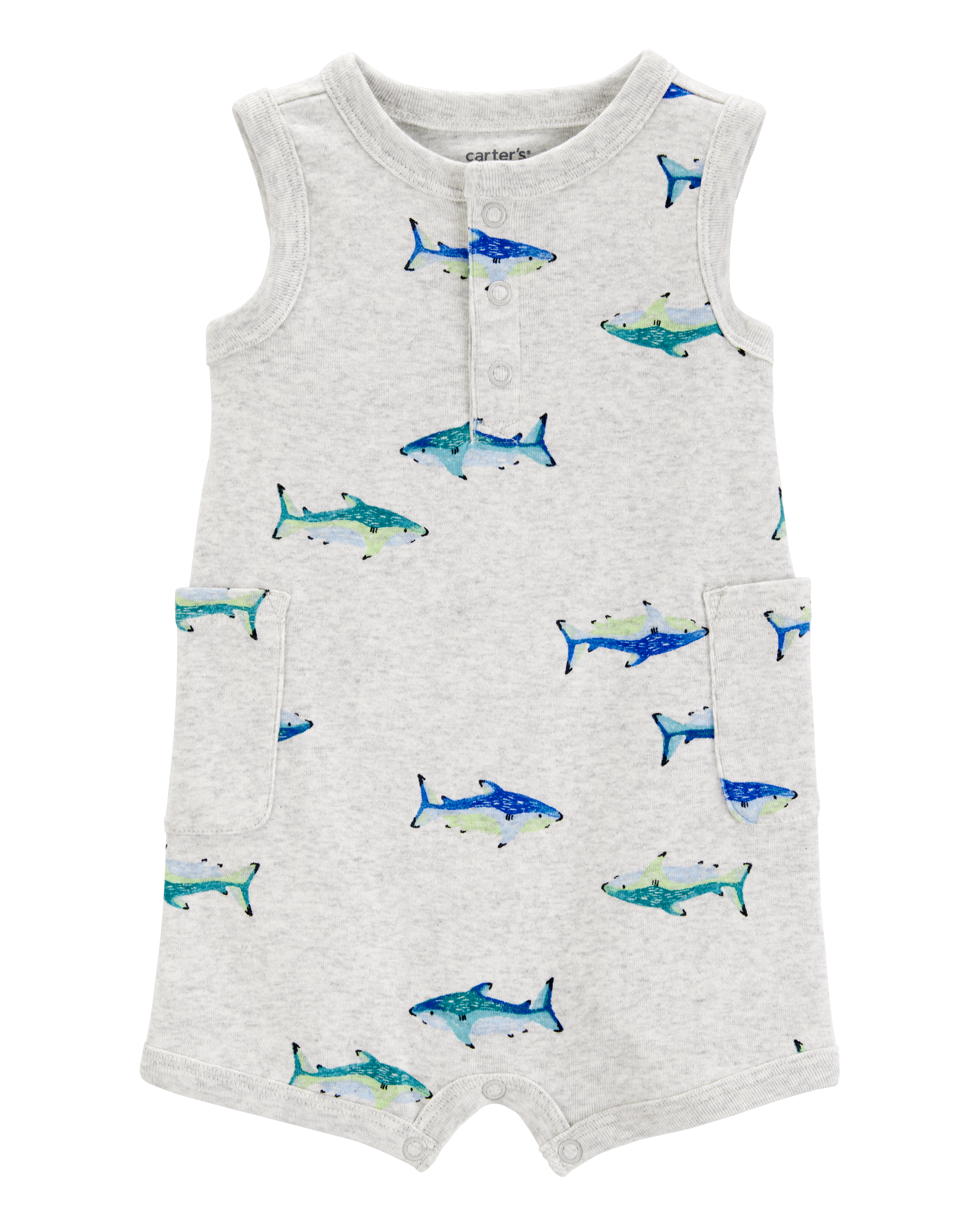 Baby Fish Cotton Blend Romper - Grey