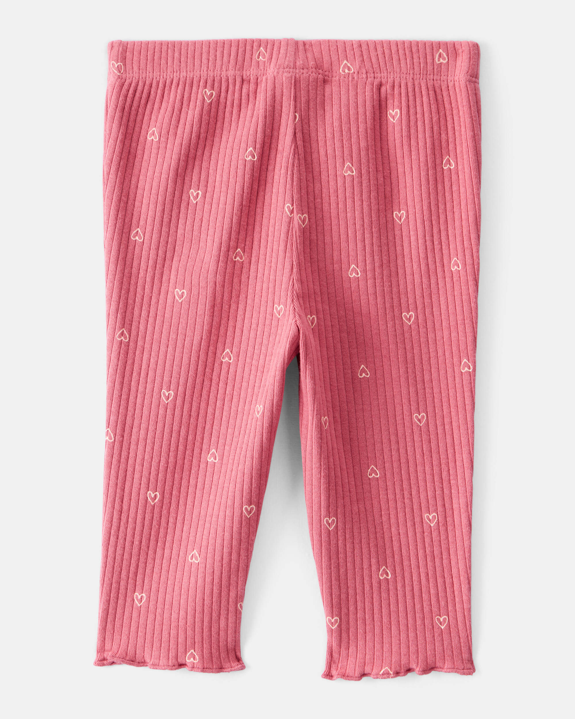 Baby Girl Heart Print Cotton Pull-On Pants - Pink
