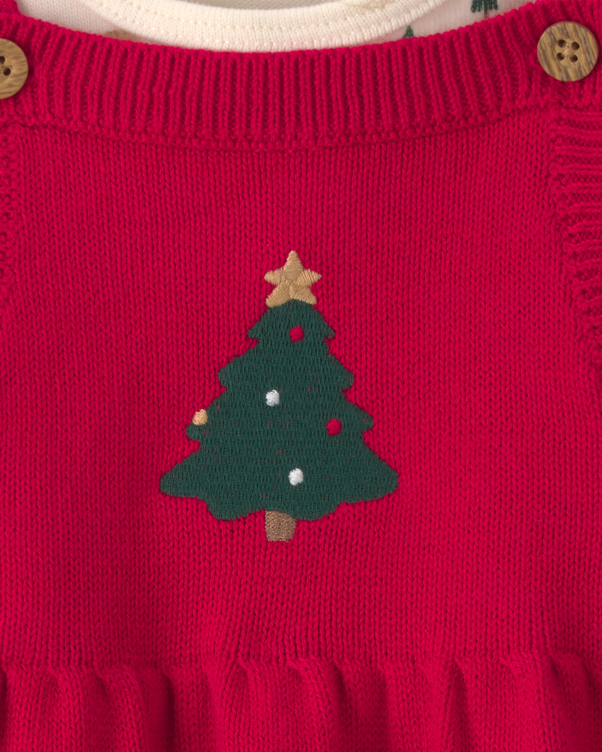 Baby Girl 3-Piece Christmas Tree Long-Sleeve Sweater Dress Set - Red/Cream