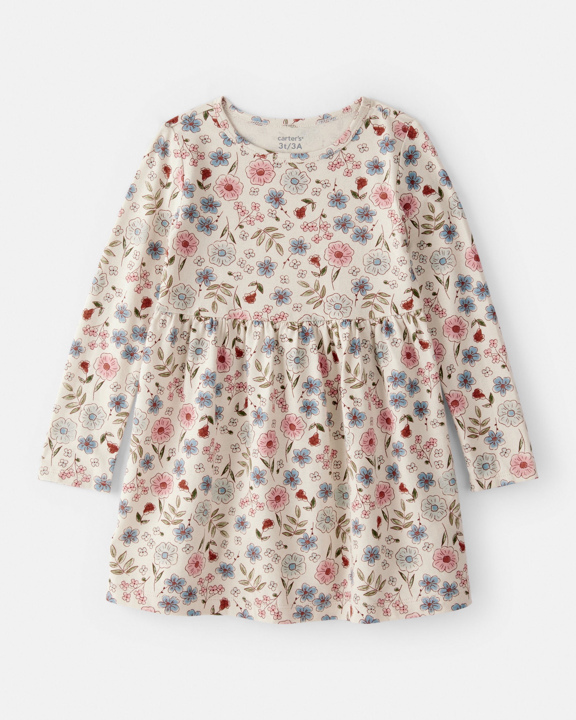 Toddler Girl Floral Long-Sleeve Knit Dress - Cream