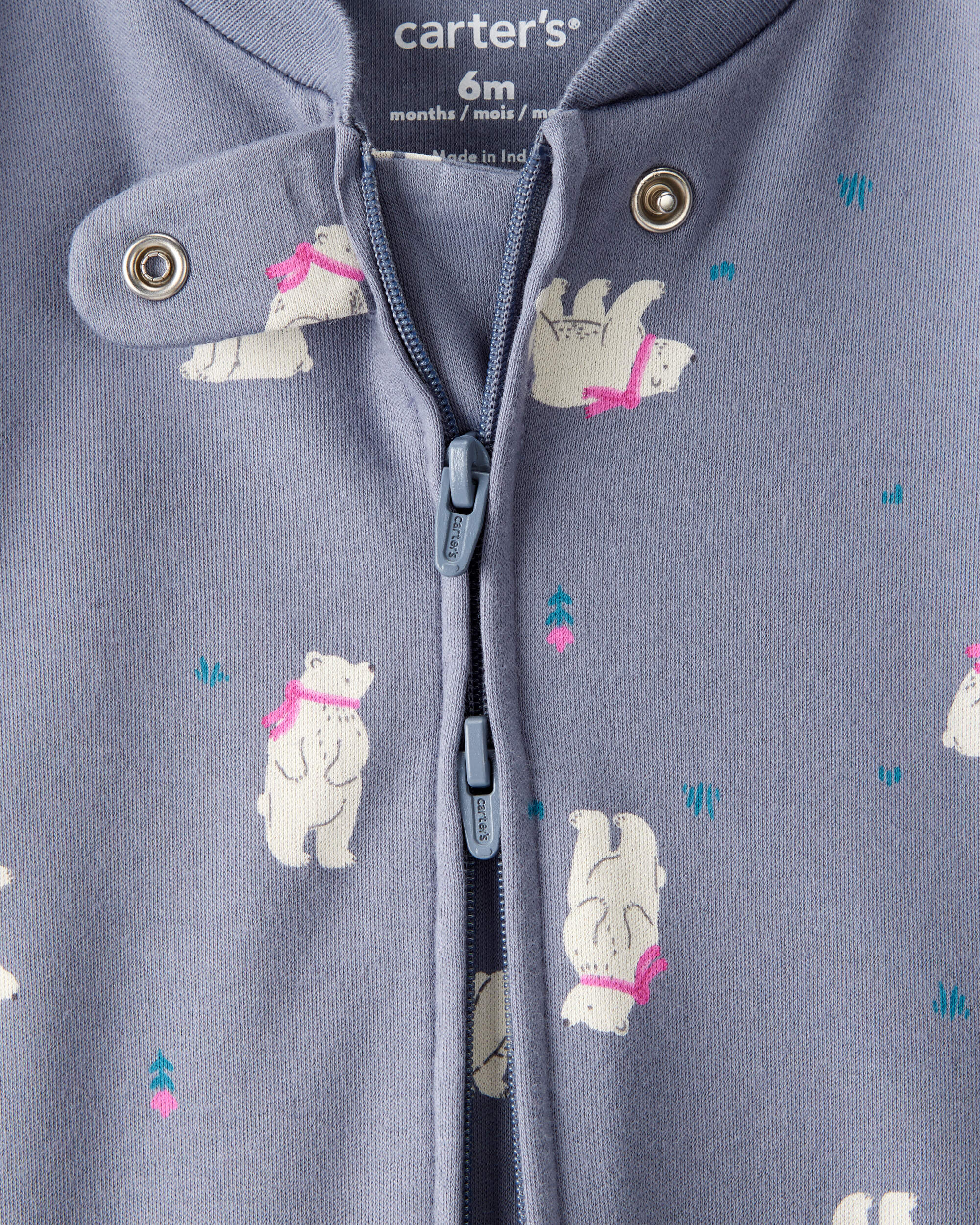 Baby Girl Polar Bear Print 100% Cotton Snug Fit Sleeper - Grey