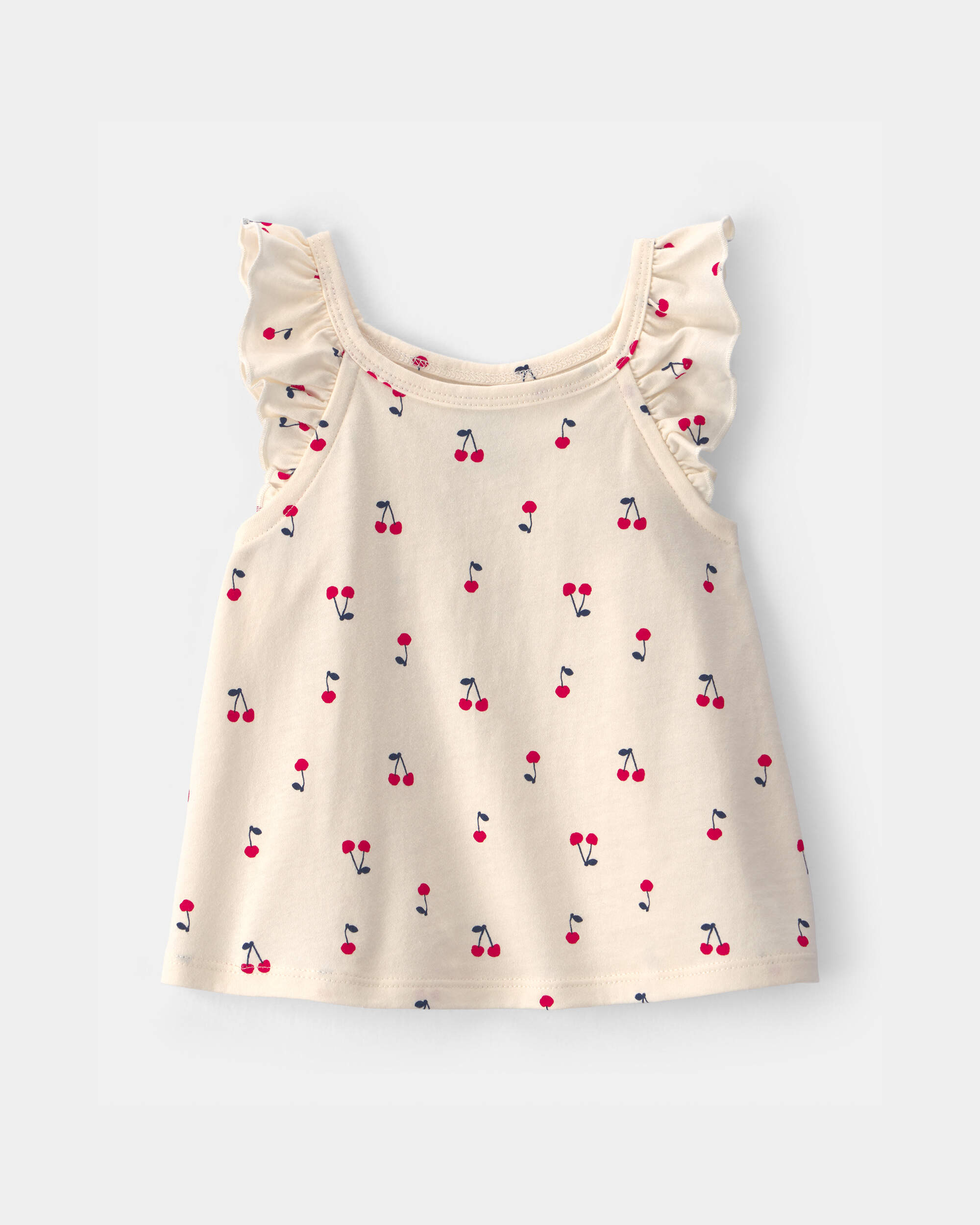 Baby Girl Cherry Ruffle-Sleeve Tank Top - Cream