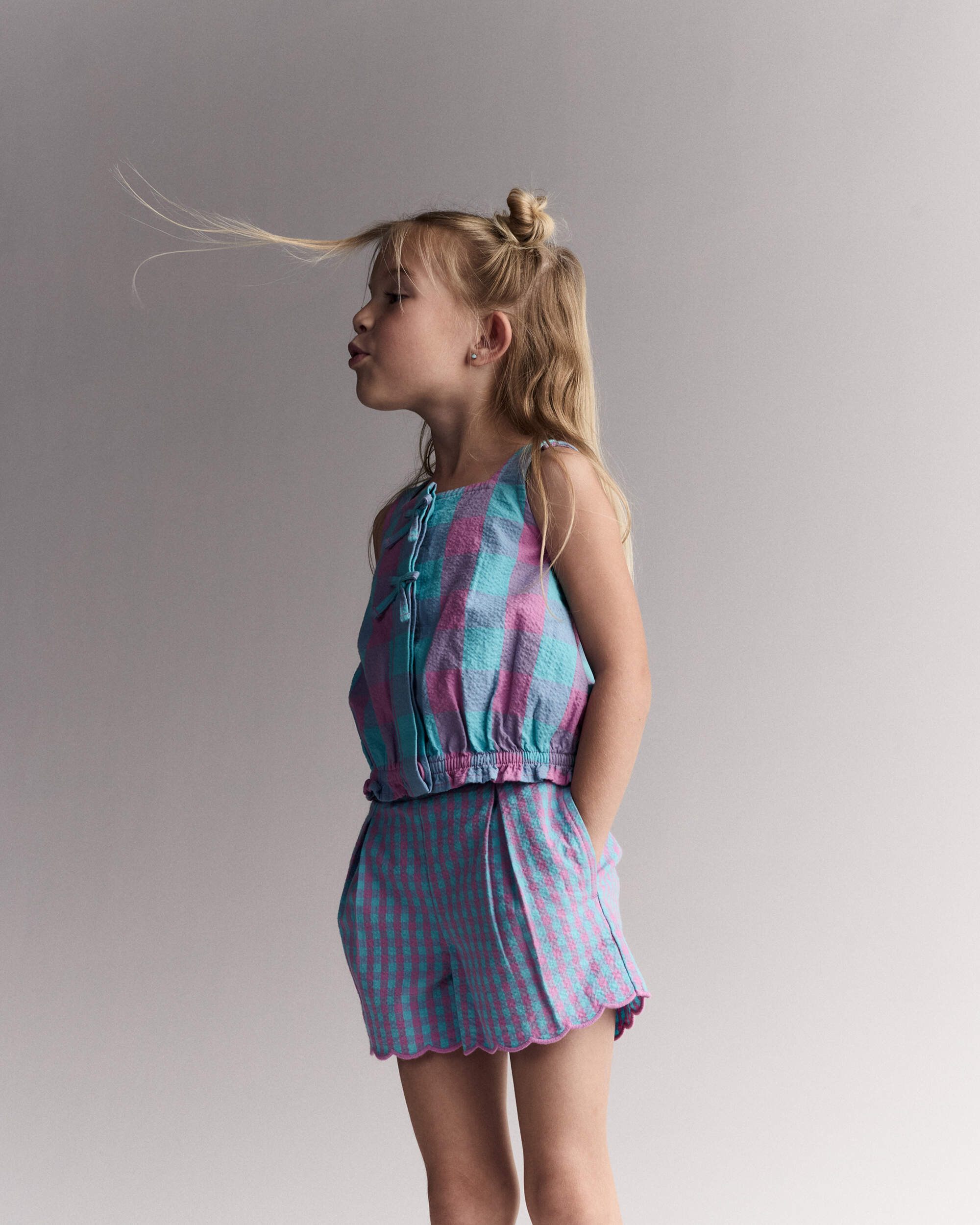 Toddler Girl Scalloped Gingham Short - Blue/Purple