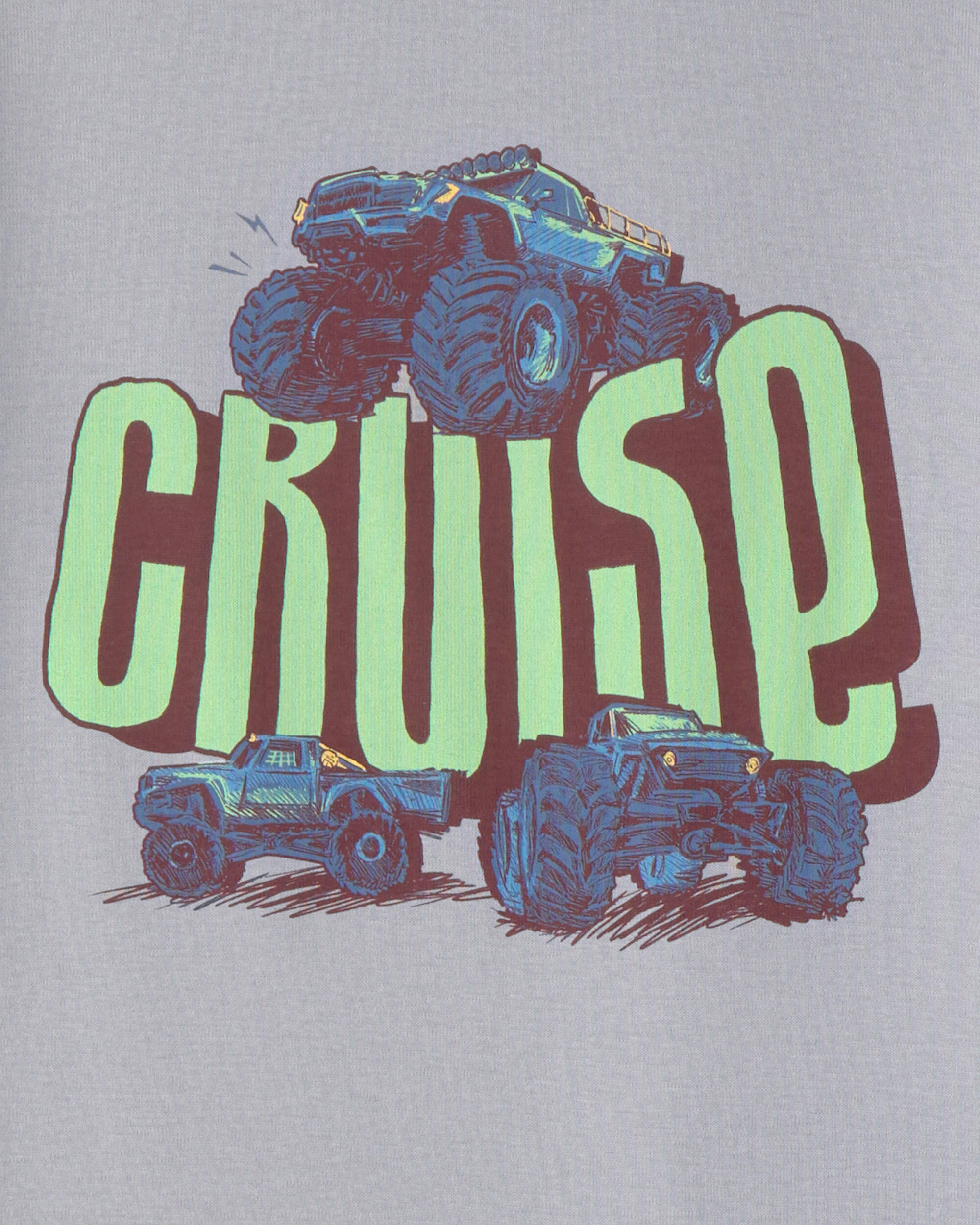 Boys Monster Truck 100% Cotton Snug Fit 4-Piece Pajama Set - Grey