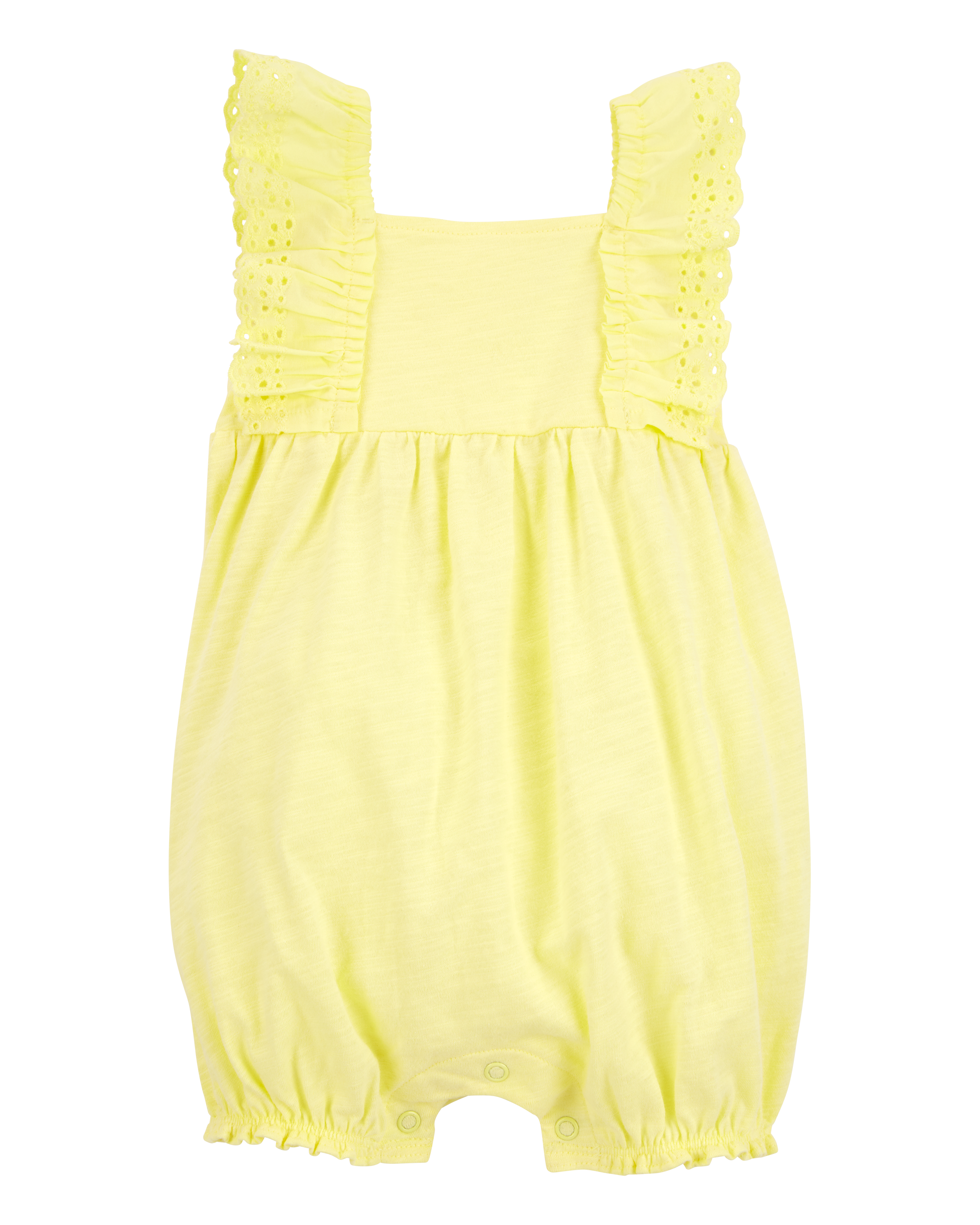 Baby Eyelet Flutter-Sleeve Romper -Yellow