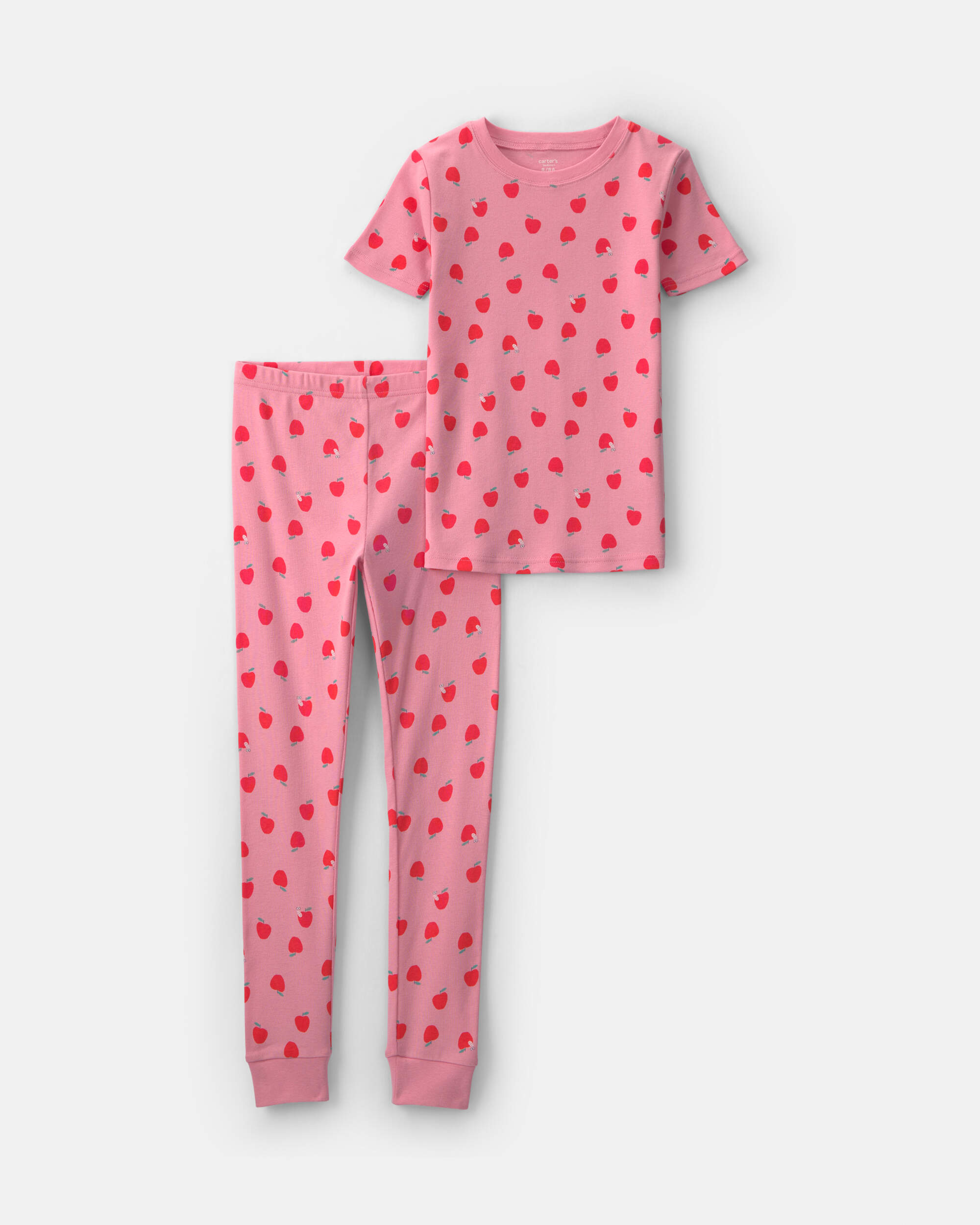 Girls Apple 100% Cotton 2-Piece Pyjama Set - Pink
