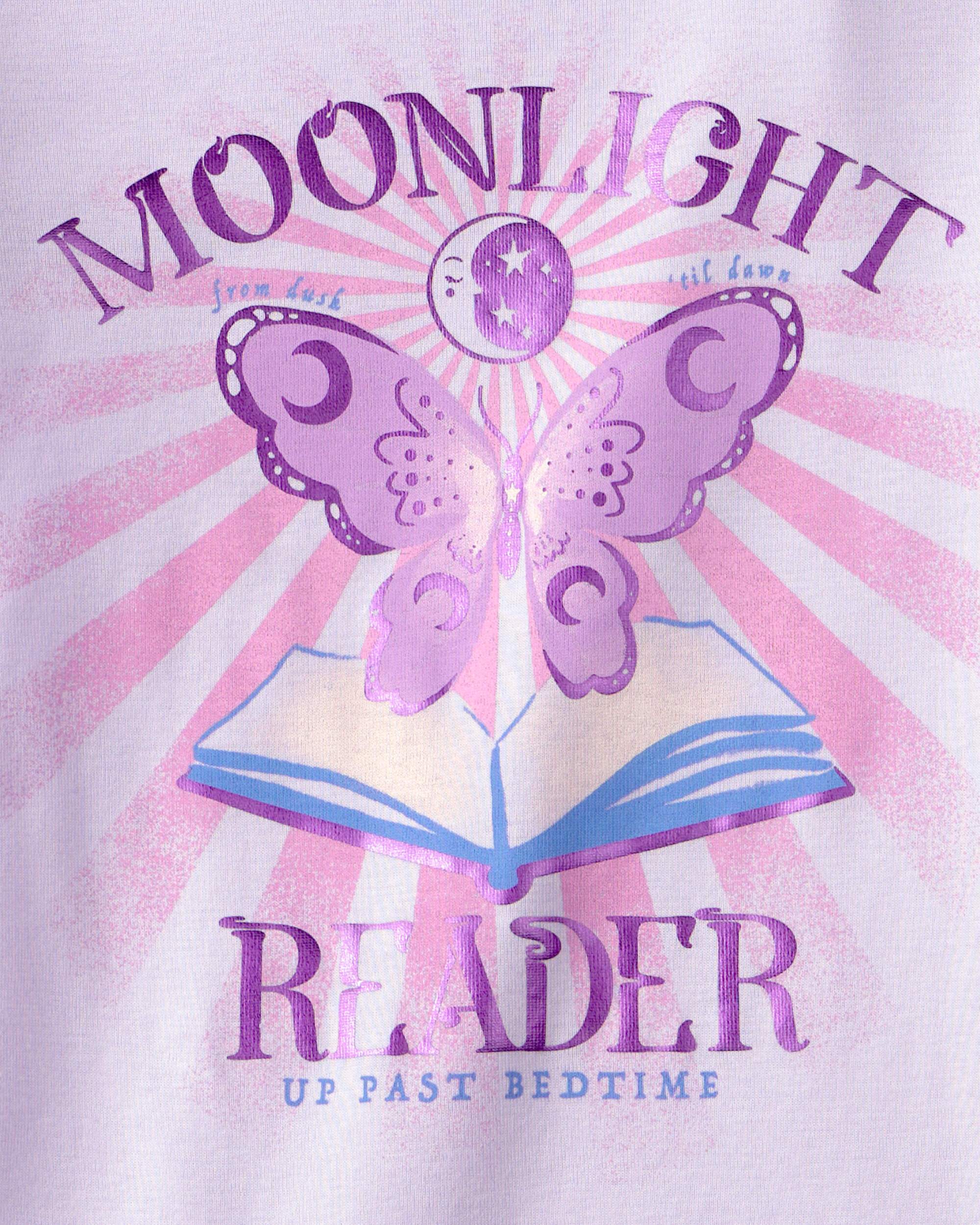 Girls Butterfly Floral 100% Cotton Short-Sleeve Snug Fit 4-Piece pyjama Set - Purple