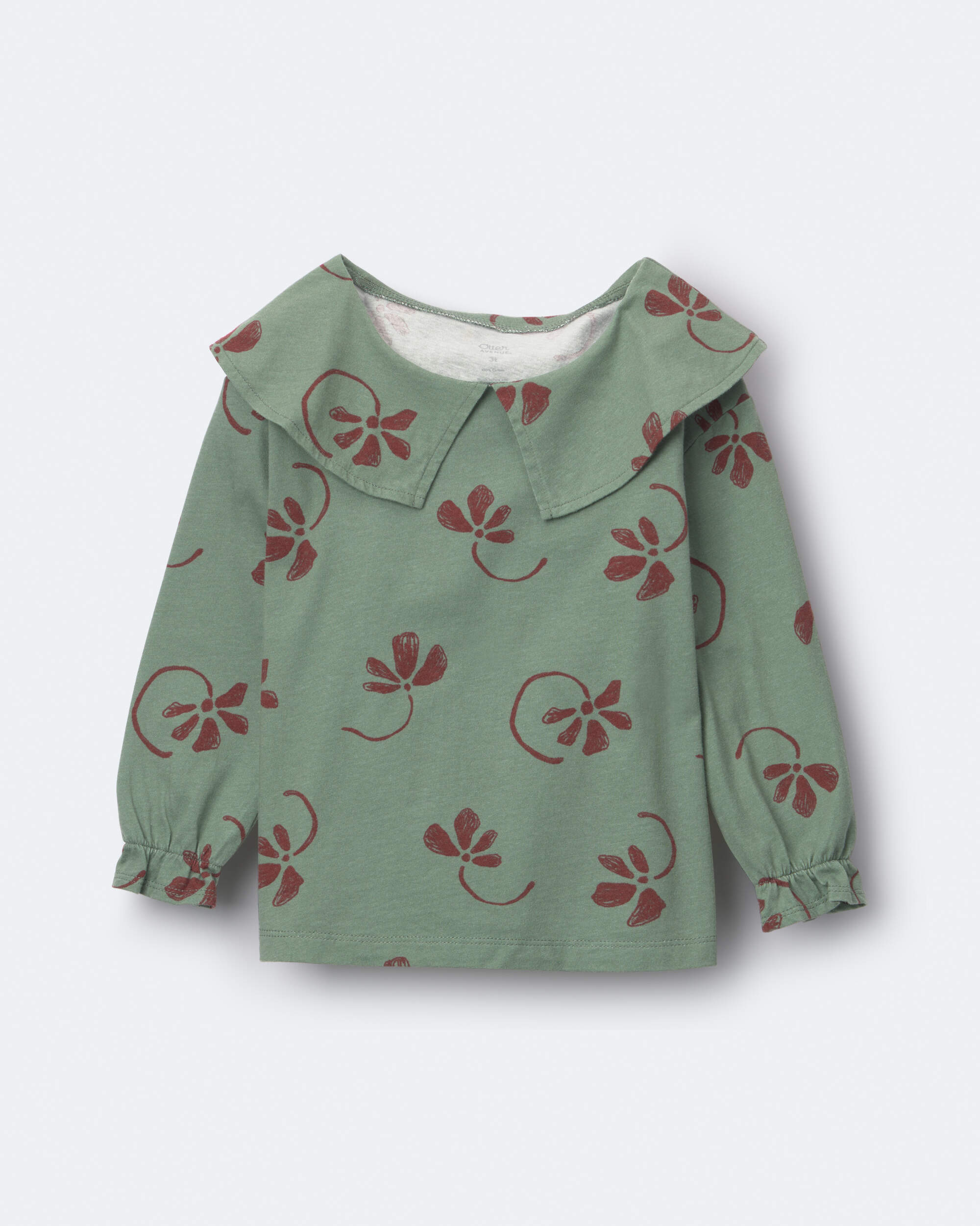 Toddler Girl Peter Pan Collar Top Floral Print - Sage