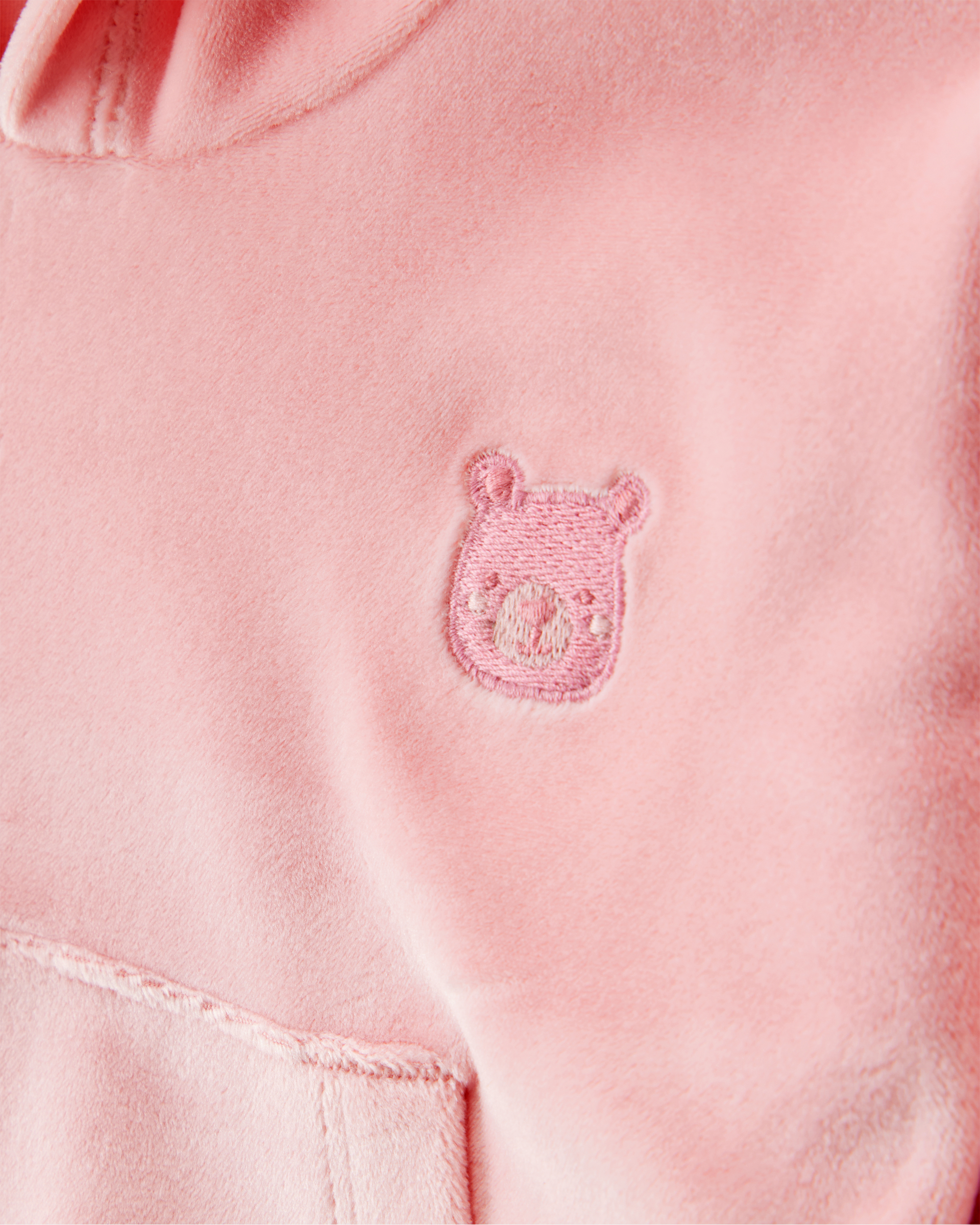 Baby Girl Bear Velour Hoodie & Pant Set - Pink