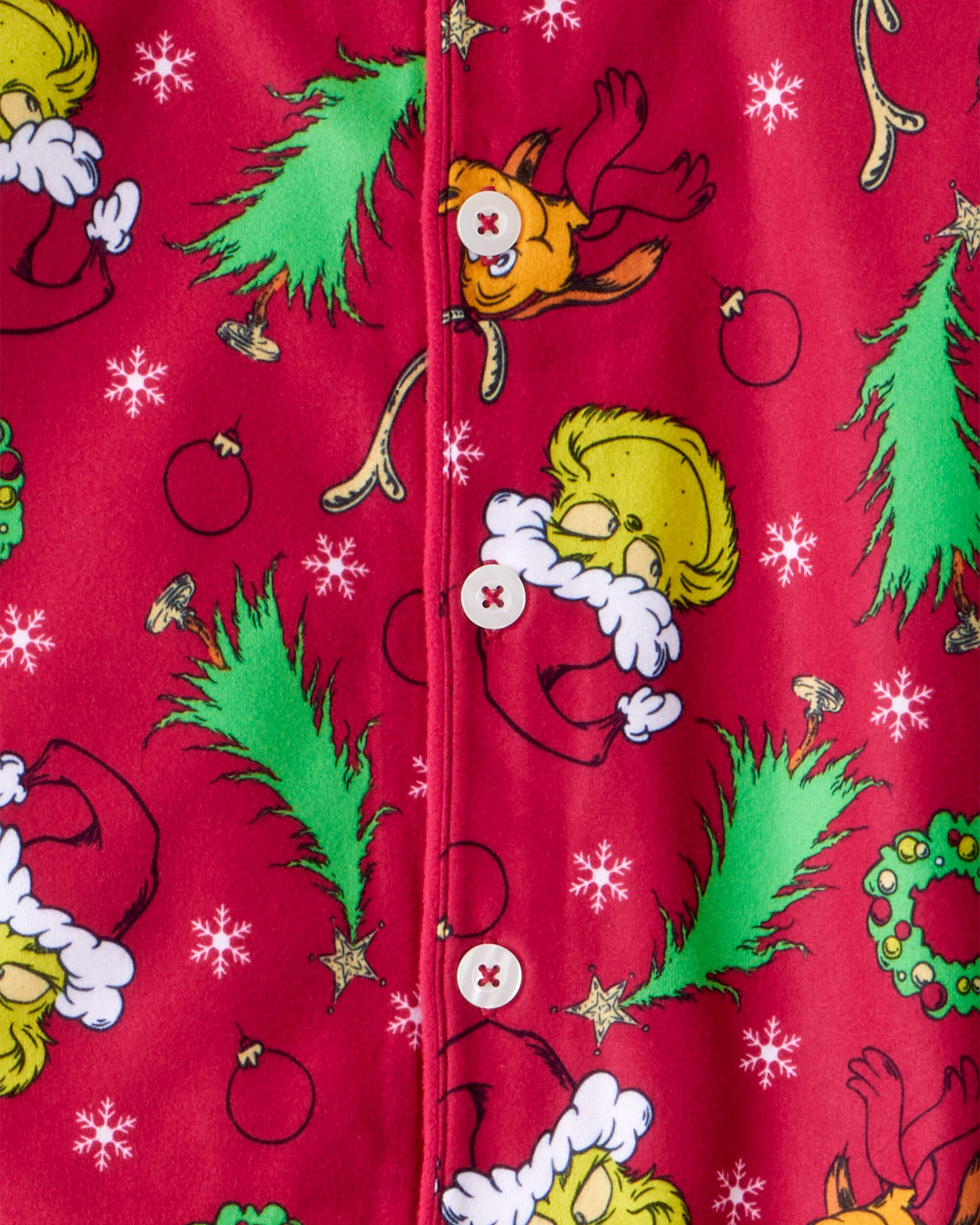 Kid Dr. Seuss™ The Grinch Print Fleece Long-Sleeve Loose Fit 2-Piece Pajamas - Red