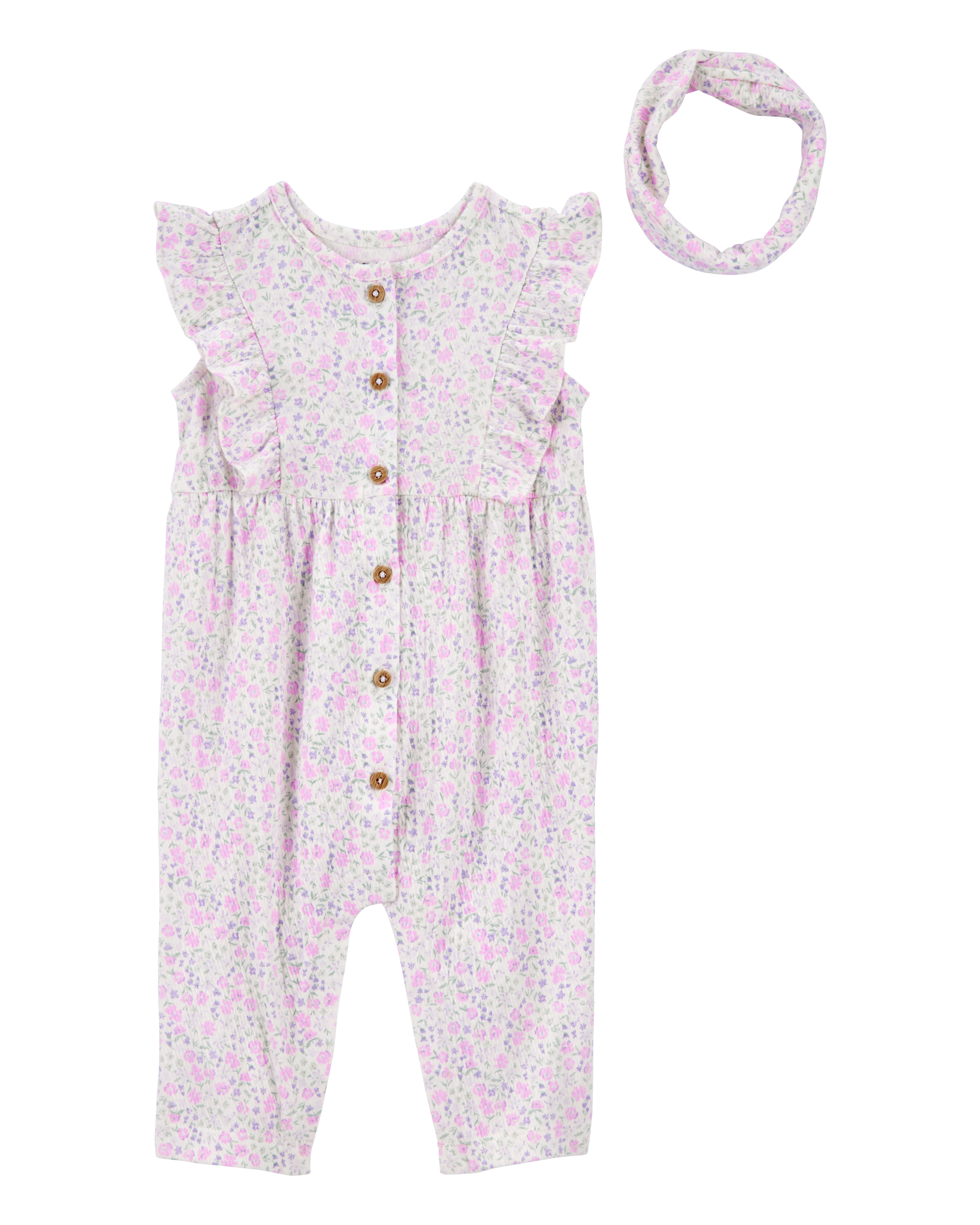Baby 2-Piece Floral Jumpsuit & Headwrap