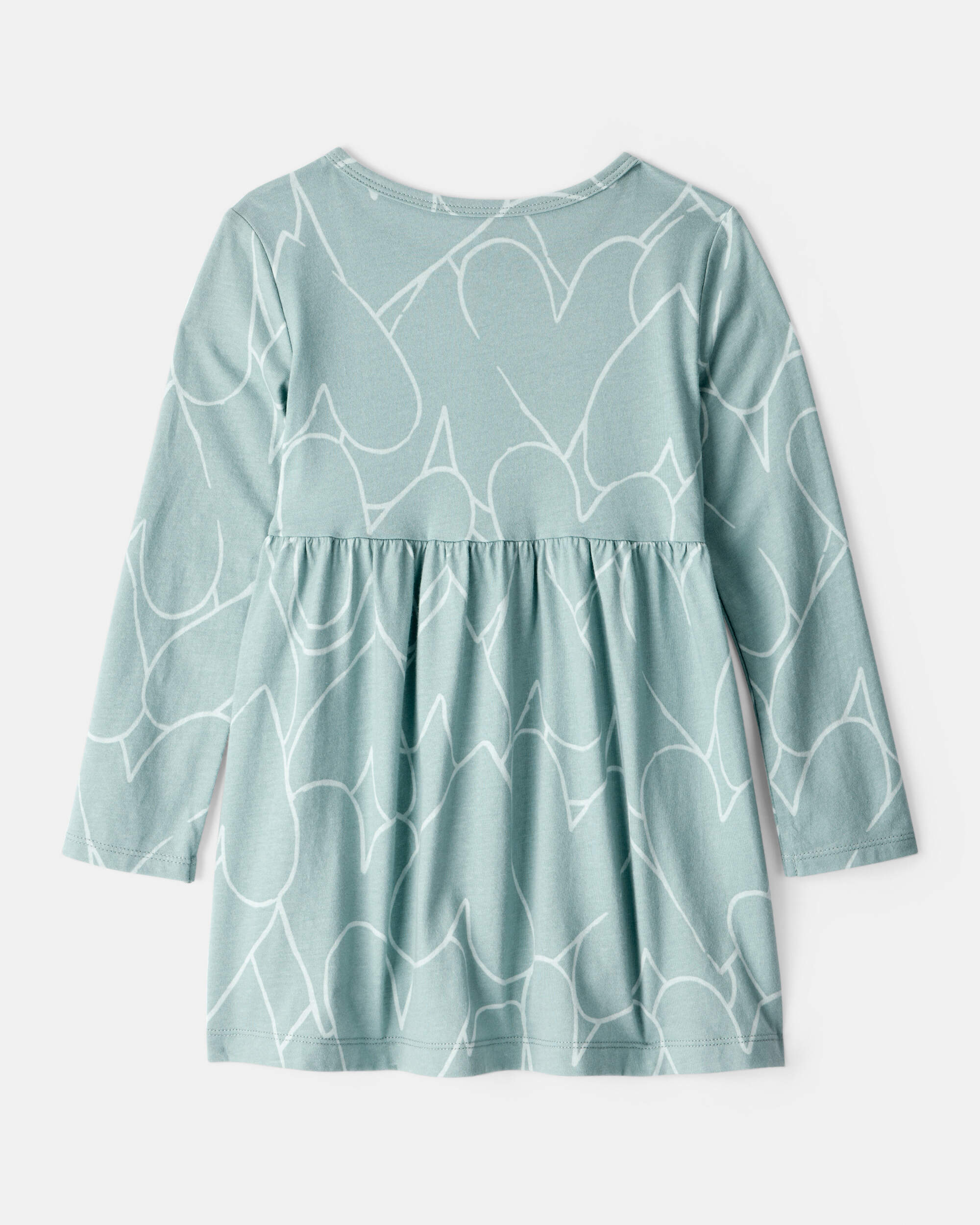 Toddler Girl Heart Print Long Sleeve Cotton Dress - Green