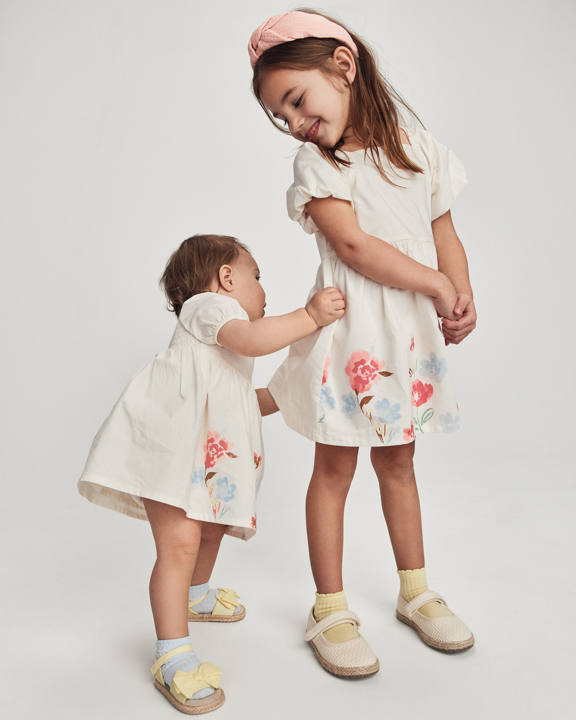 Baby Girl Short-Sleeve Floral Dress - Cream